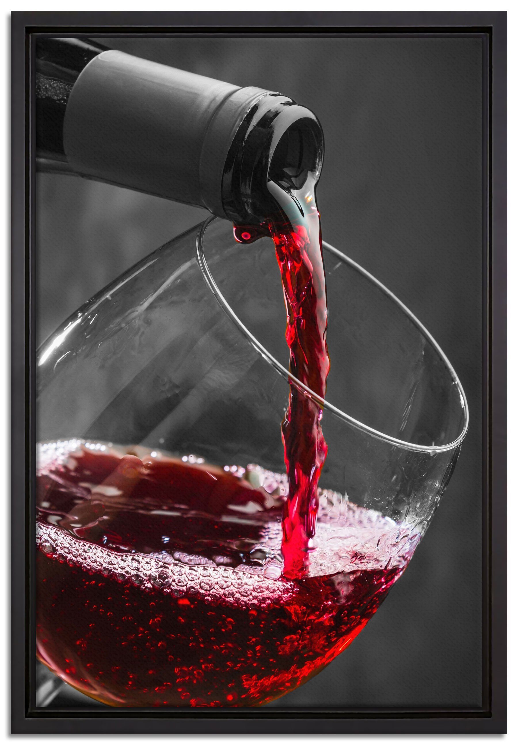Pixxprint Leinwandbild köstlicher Rotwein, Wanddekoration (1 St), Leinwandbild fertig bespannt, in einem Schattenfugen-Bilderrahmen gefasst, inkl. Zackenaufhänger