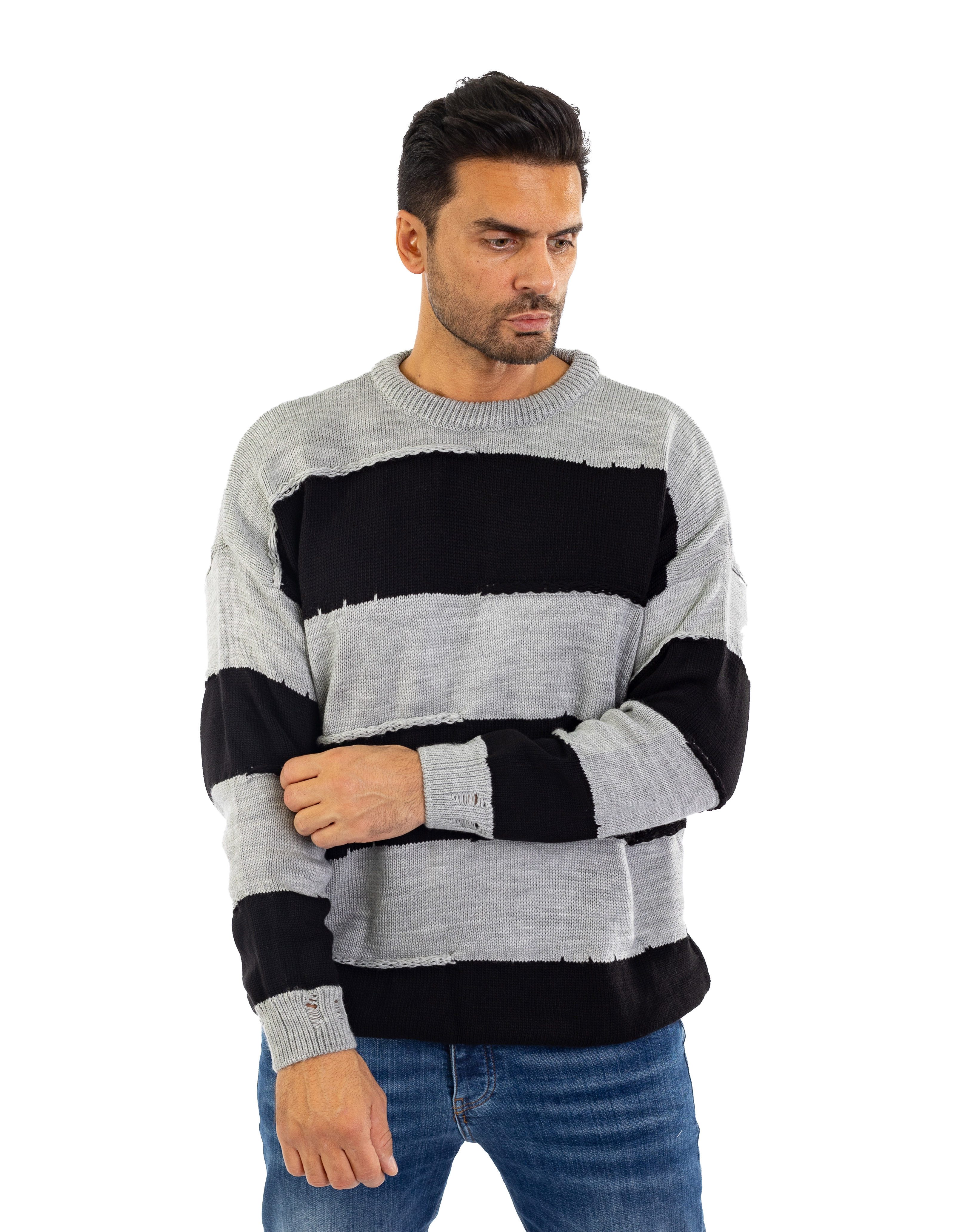 Denim Distriqt Вязаные свитера Herren Oversized Übergangs Вязаные свитера Schwarz/Grau L Destroyed Look