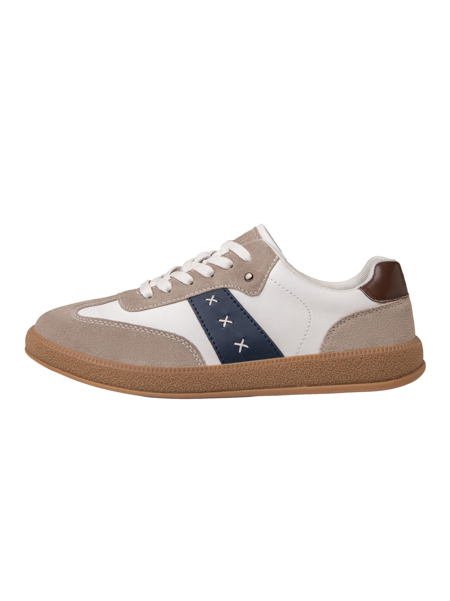 OMBRE Herren Sneaker aus Leder mit niedrigem Schaft White/navy 41 Sneaker (kein Set) in Unifarbe