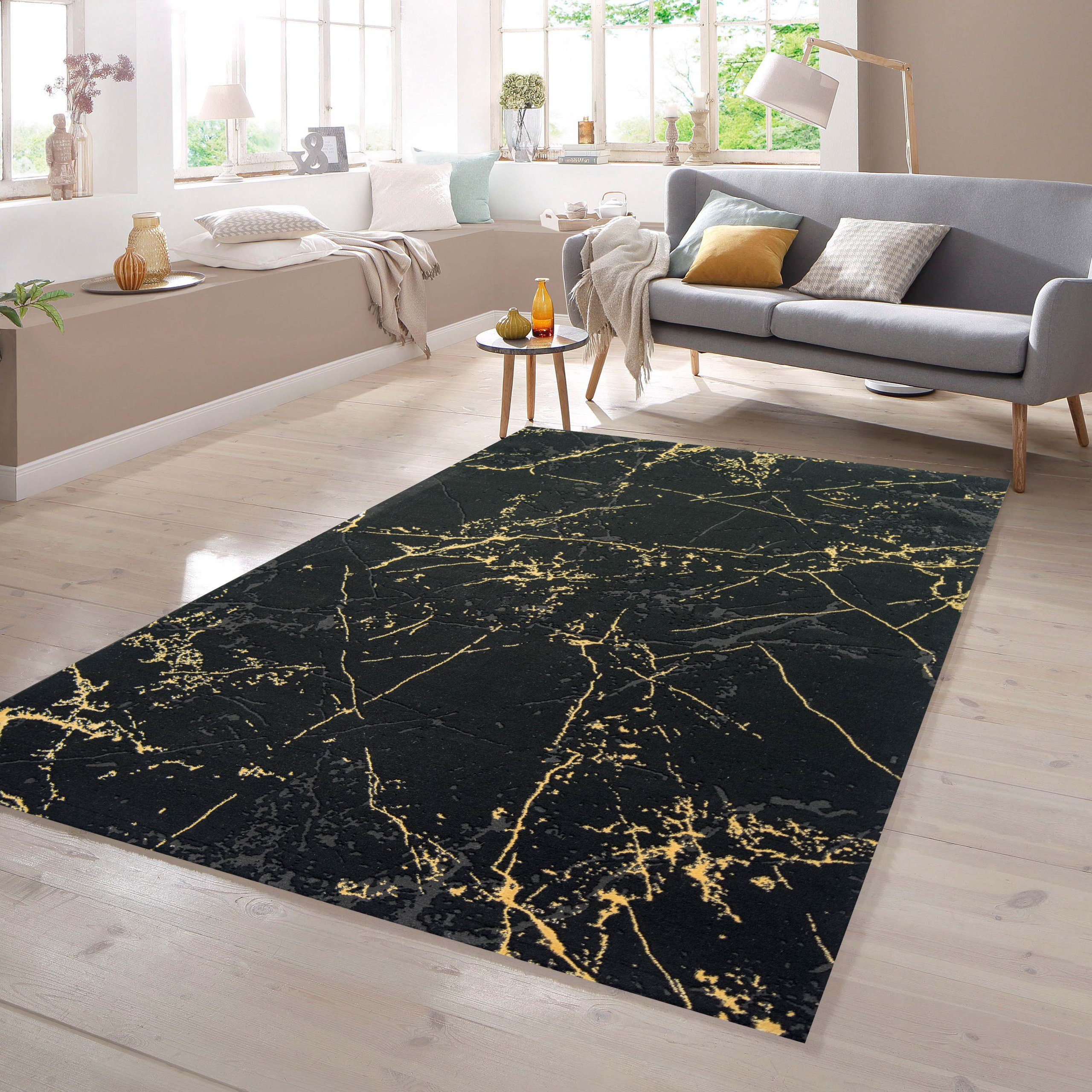 Teppich Teppich Marmor Optik in schwarz gold, TeppichHome24, rechteckig,  Höhe: 12 mm
