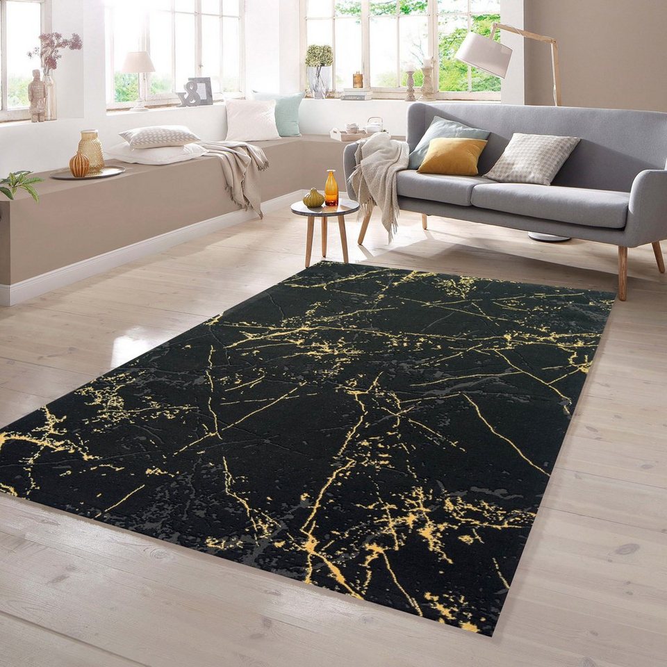 Teppich Teppich Marmor Optik in schwarz gold, TeppichHome24, rechteckig,  Höhe: 12 mm
