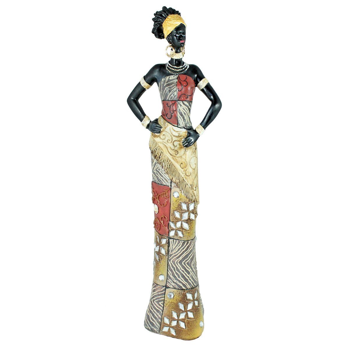 colourliving Afrikafigur Afrika Deko Figur einem Afrikanische in Dekofiguren, handbemalt bunten Frau Kleid