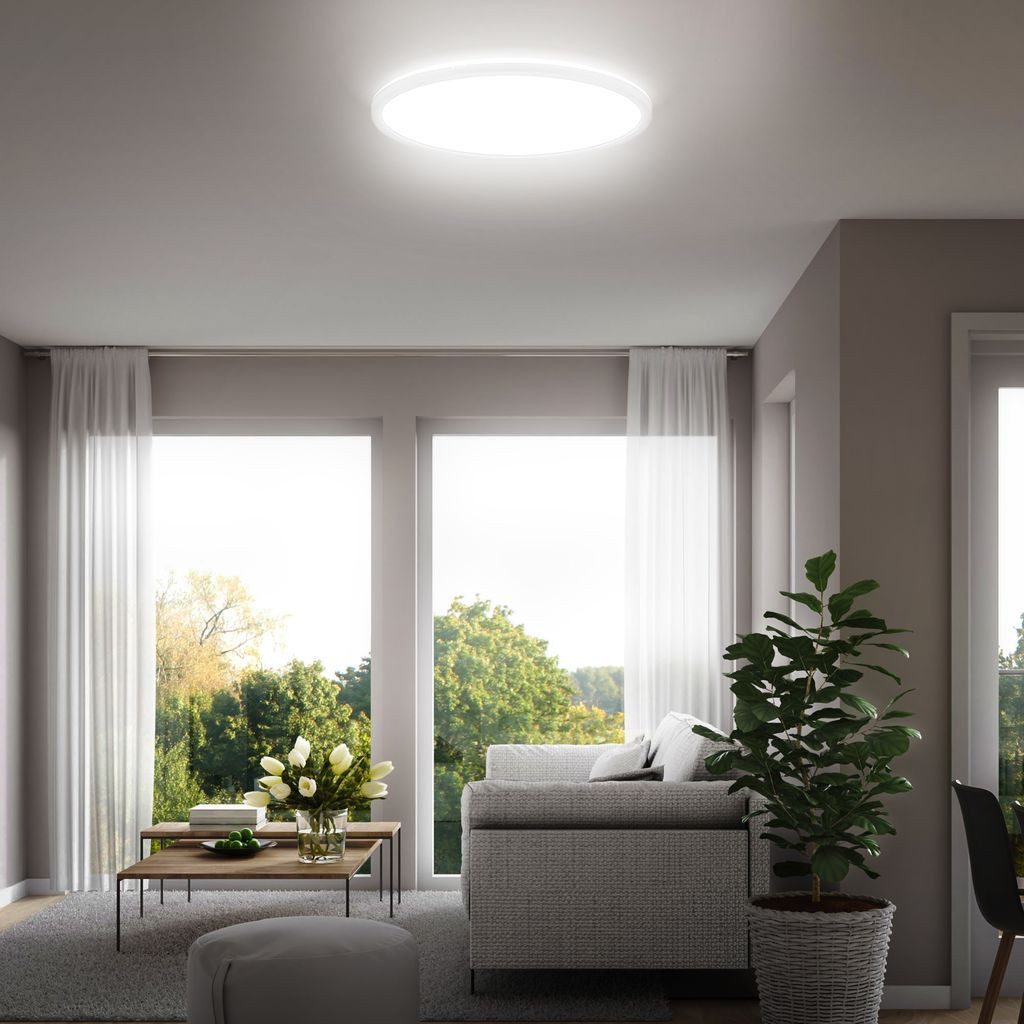 B.K.Licht LED Deckenleuchte LED Panel ultraflach Backlight Effekt weiß 42cm - BKL1600, LED fest integriert, 2700K - Extra-Warmweiß, LED Deckenlampe 42 x 3 cm Weiß 22W Wohnzimmer Schlafzimmer Küche