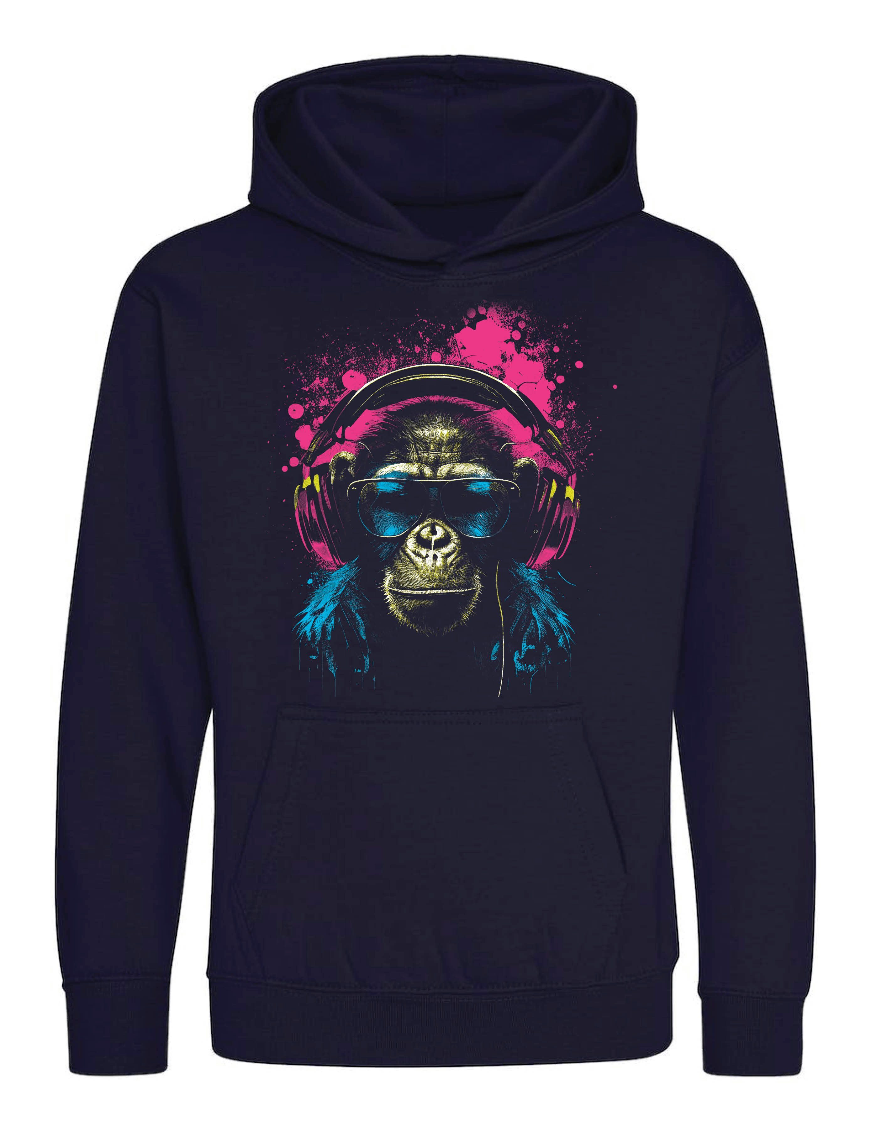 Kapuzenpullover Kinder Hoodie Affe Headset Print Pullover Lustig Geschenk Statement