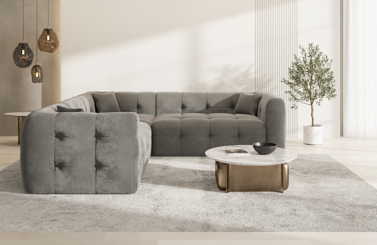 Sofa Dreams Ecksofa Sofa Polsterstoff Eckcouch Samt Lounge Couch Sevilla L Form, Chesterfield Design