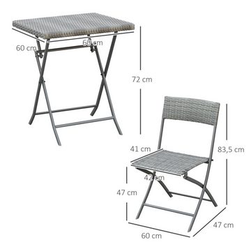 Outsunny Sitzgruppe Bistroset Polyrattan 3tlg. Balkonmöbel Set Gartenmöbel Garnitur, (Gartensitzgruppe, 3-tlg., Bistroset), Metall 60L x 60B x 72H cm