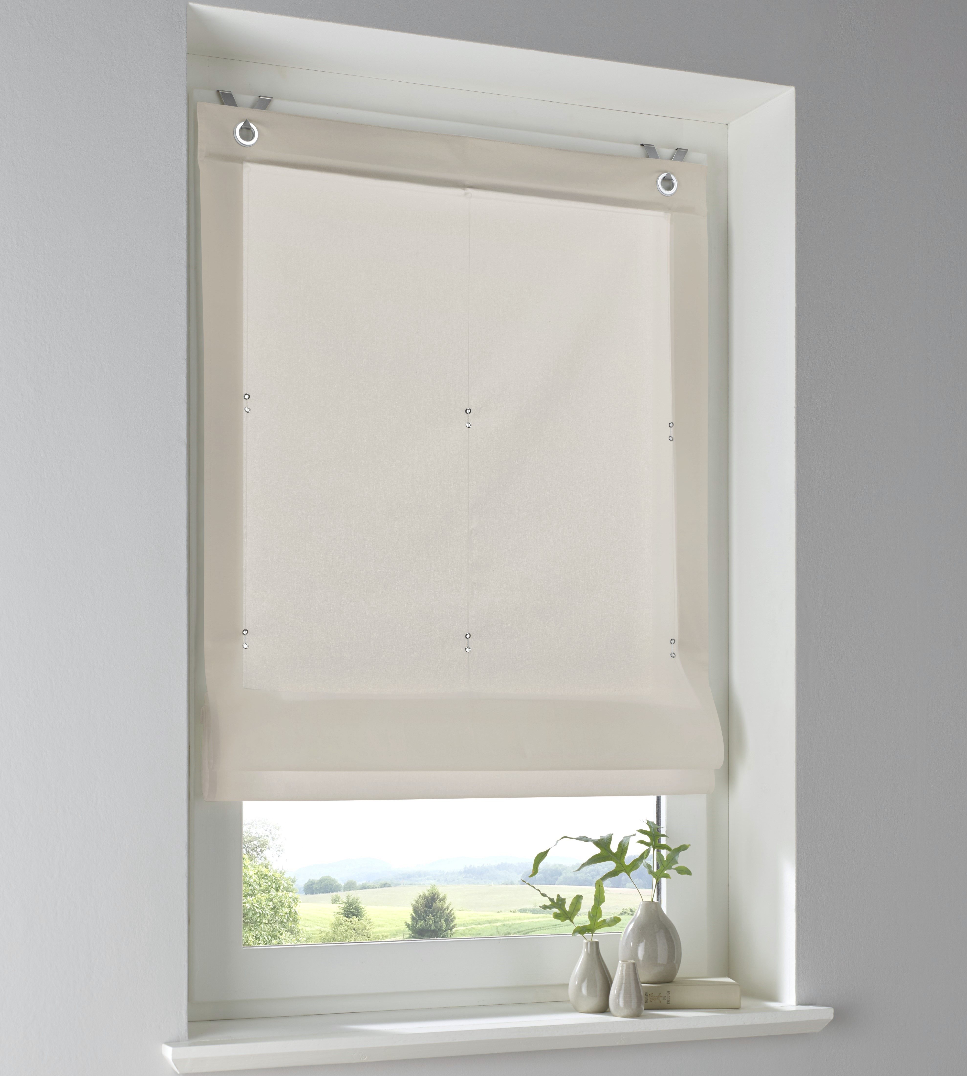 Kutti Raffrollo Stig Raffrollo, mit Hakenaufhängung, ohne Bohren, freihängend, Baumwolle weiß blickdicht Schnurzug