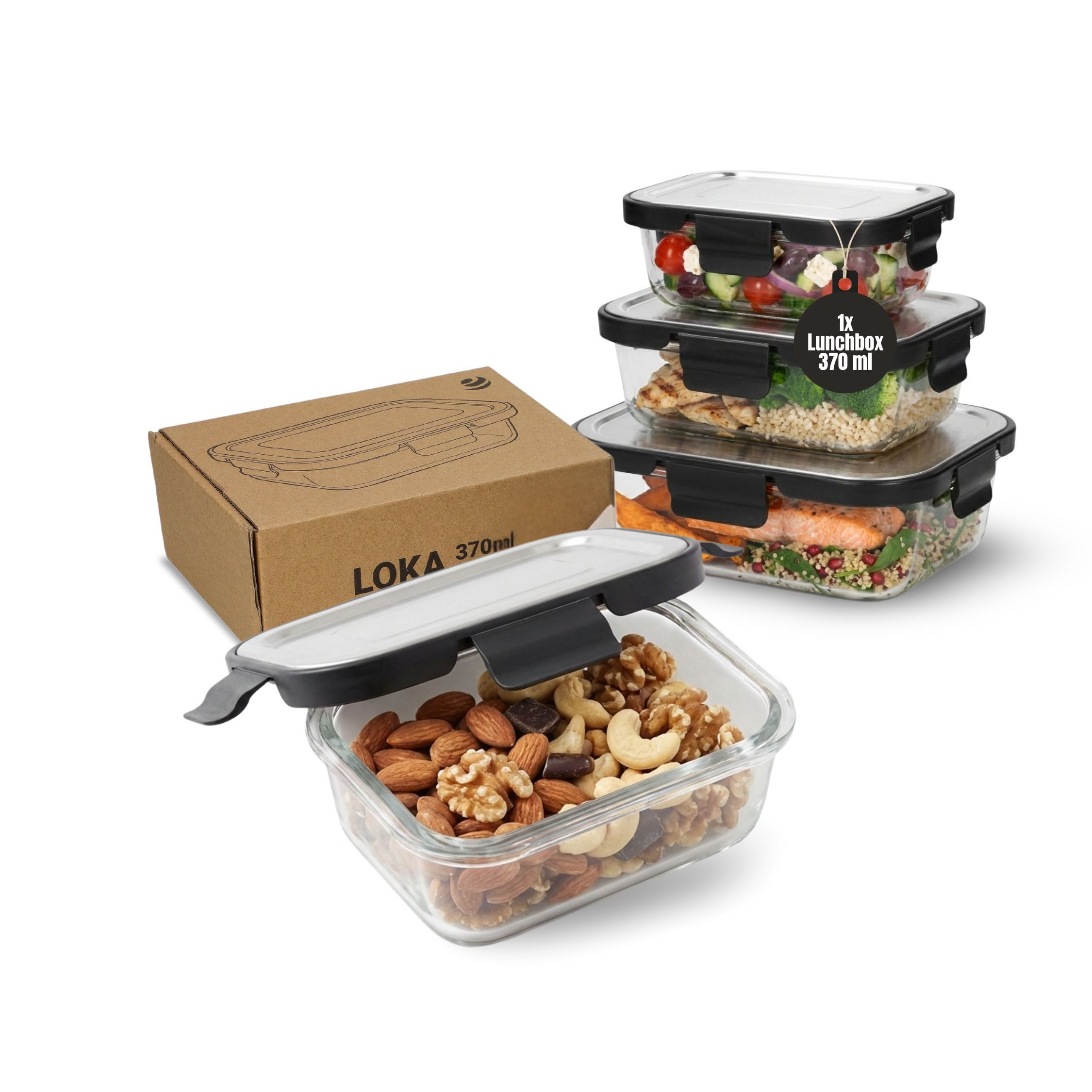 elasto Lunchbox Glasbox LOKA 370 ml auslaufsichere Meal Prep Box für unterwegs