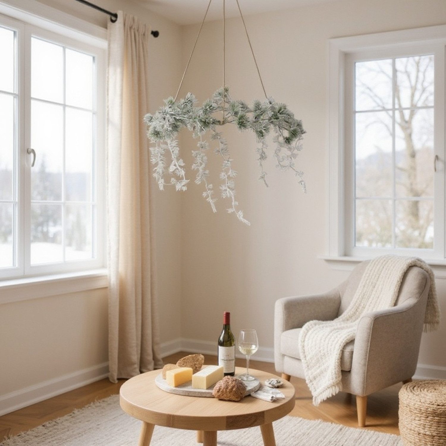 Macosa Home Dekokranz Kranz hängend beschneit Ø 40 cm Winterkranz, Kunststoff 55 cm Aufhängung künstlicher Tannenkranz