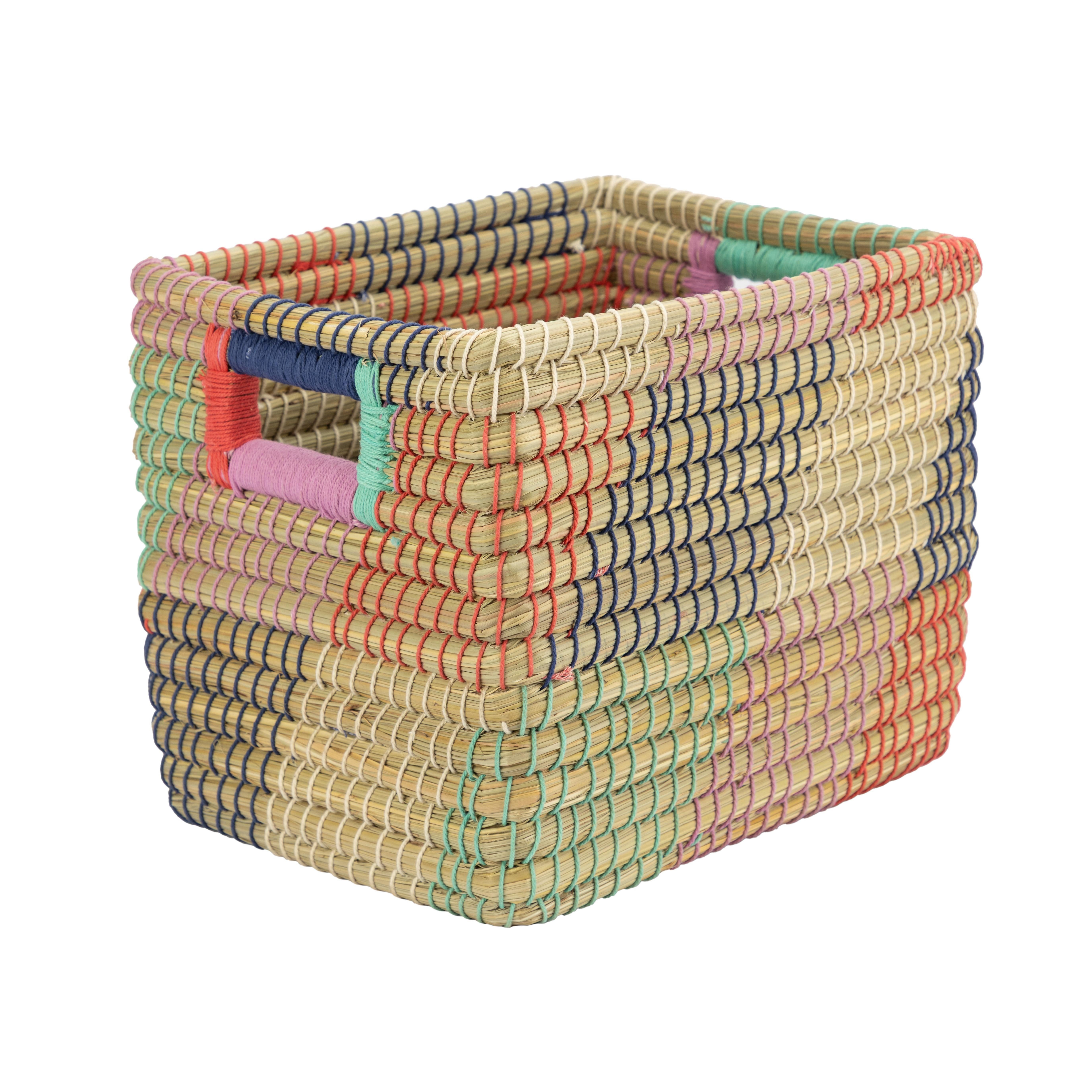 El Puente Aufbewahrungskorb "Quader" Schrankkorb aus Kaisa-Gras in Bunt, Handmade, Handmade