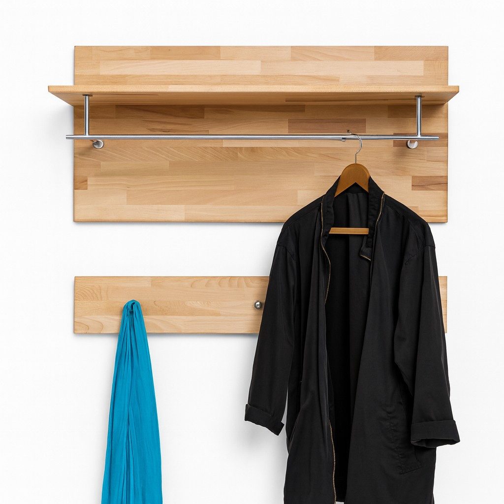 bv-vertrieb Garderobenpaneel Garderobenpaneel Hutablage Kleiderstange Flurgarderobe Kernbuche #3850