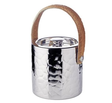 EDZARD Eiseimer Capri, inkl. Deckel & Zange - Eiswürfelkübel, Flaschenkühler, Champagnerkühler, Weinkühler mit Ledergriff - doppelwandig gemustert, 17 cm hoch