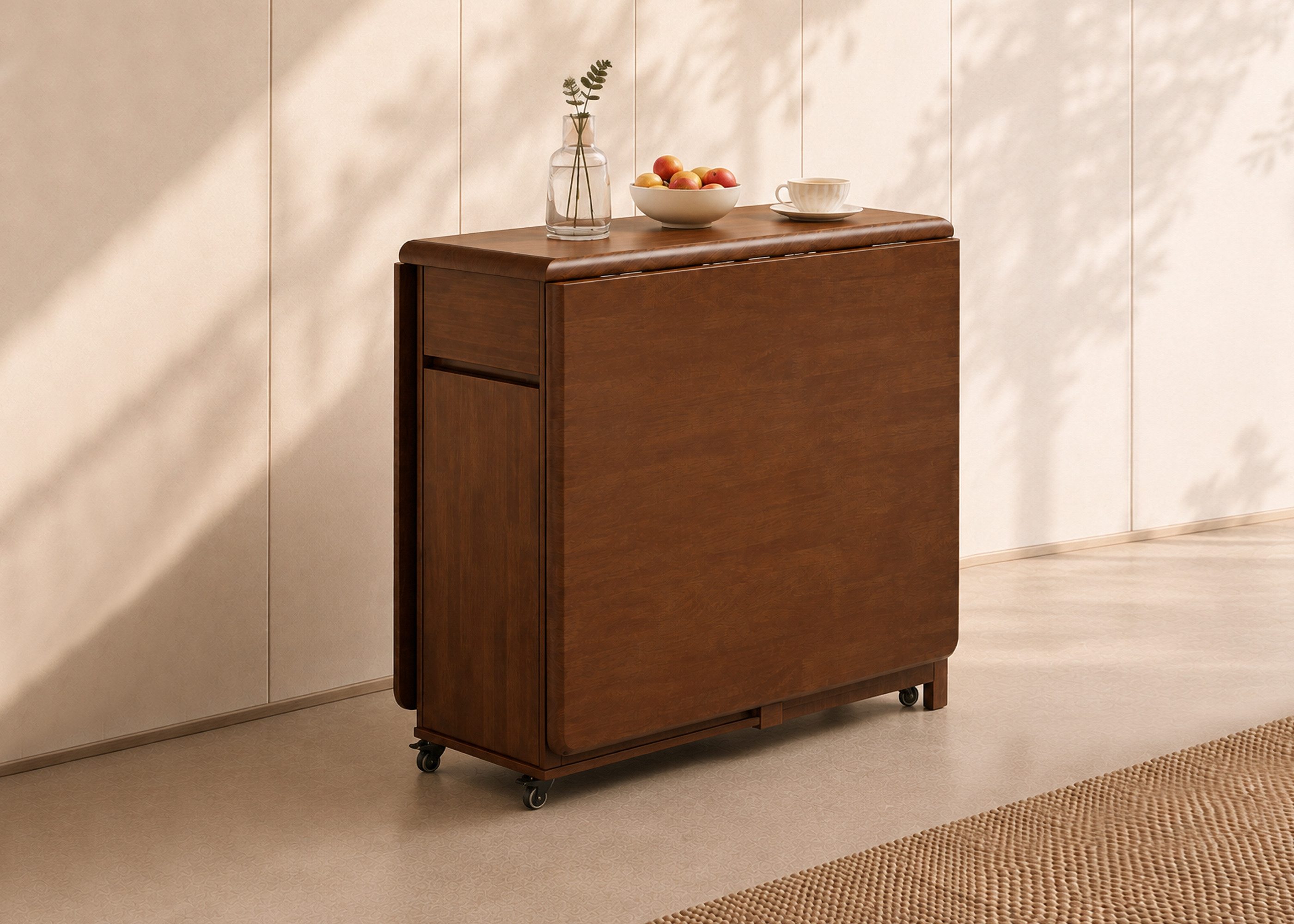 oleyluckidea Esstisch klappbar Massivholz Klapptisch 130 cm mit Stauraum & Rollen Nussbaum (0-St., ein Esstisch), Breite 13Ocm
