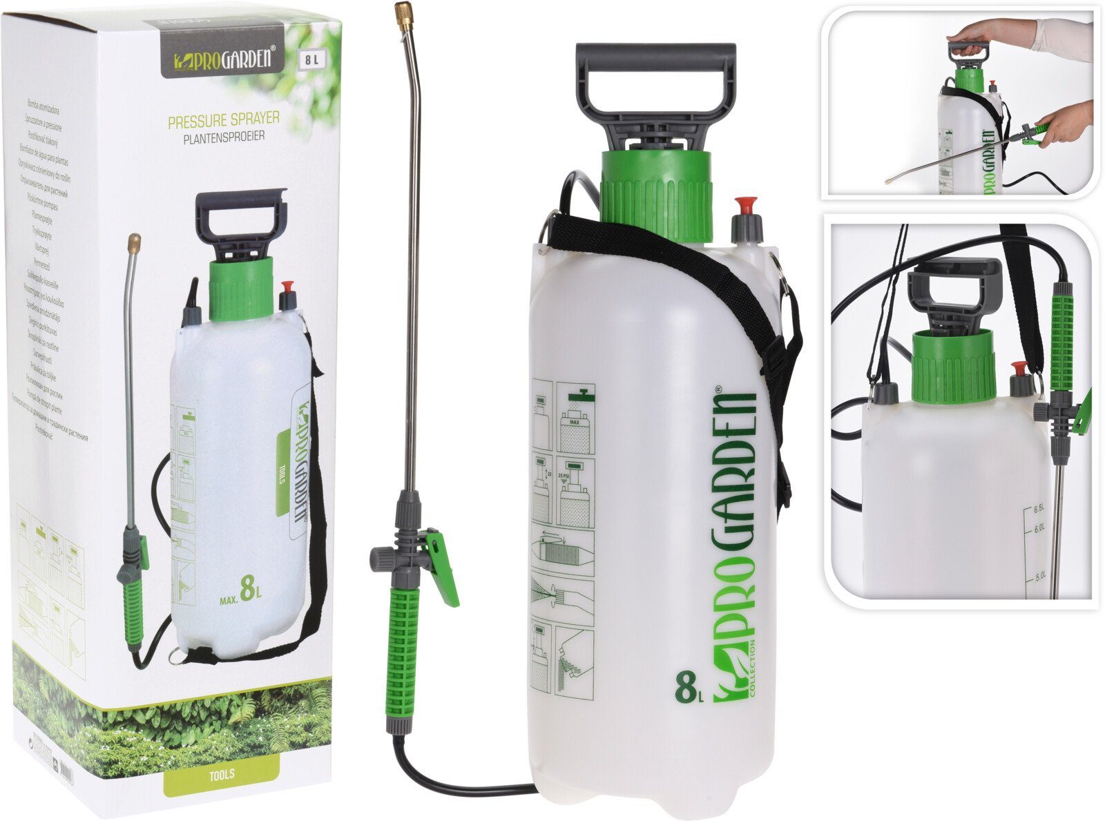 Progarden Drucksprühgerät Drucksprüher Gartenspritze Sprühflasche 8 L, (1-tlg), Pflanzensprüher, 8 Liter, Drucksprüher, mit Tragegurt, Pumpsprüher