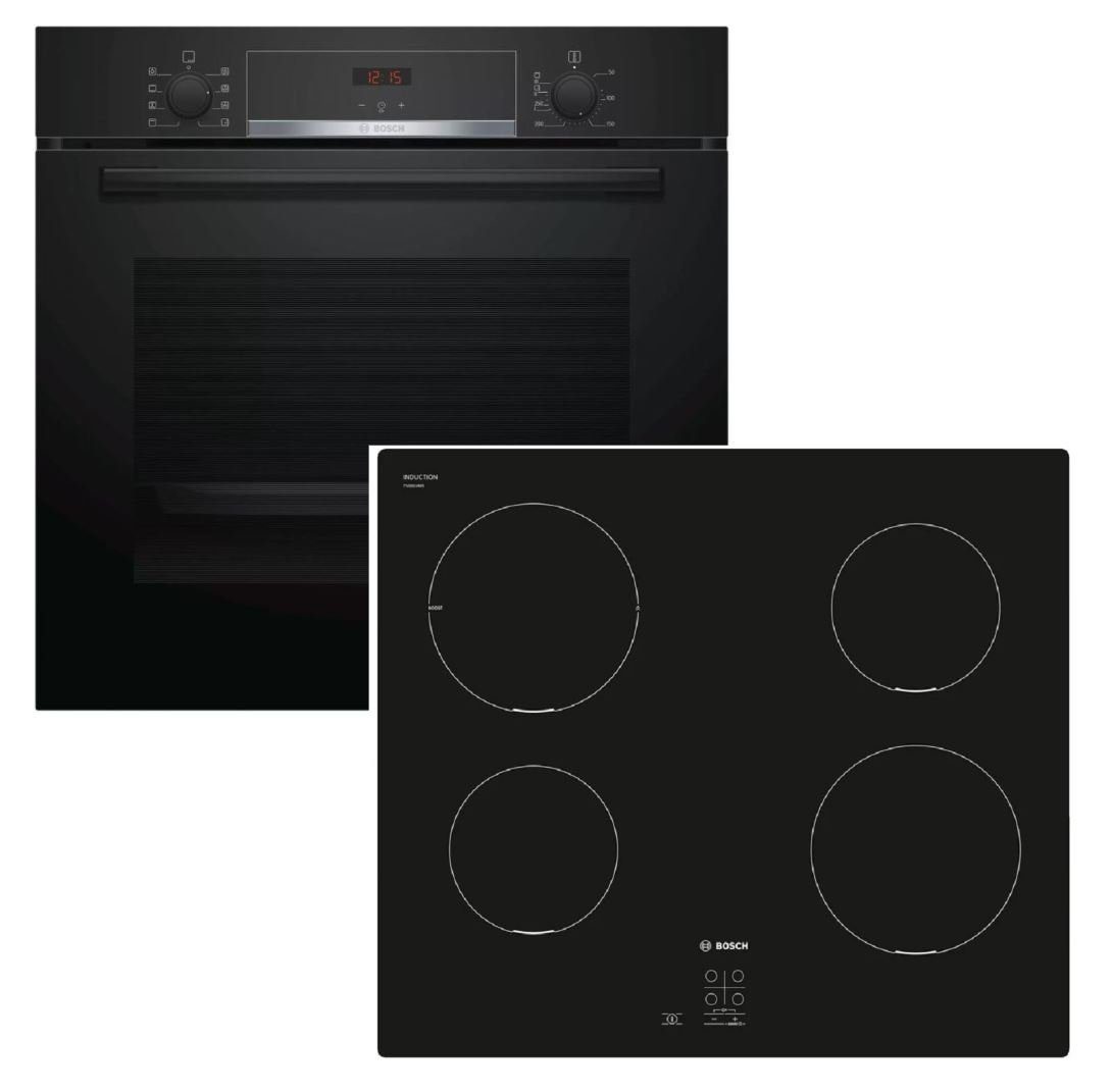 BOSCH Backofen-Set Herdset BOSCH Backofen mit Induktionskochfeld schwarz - autark, 60 cm