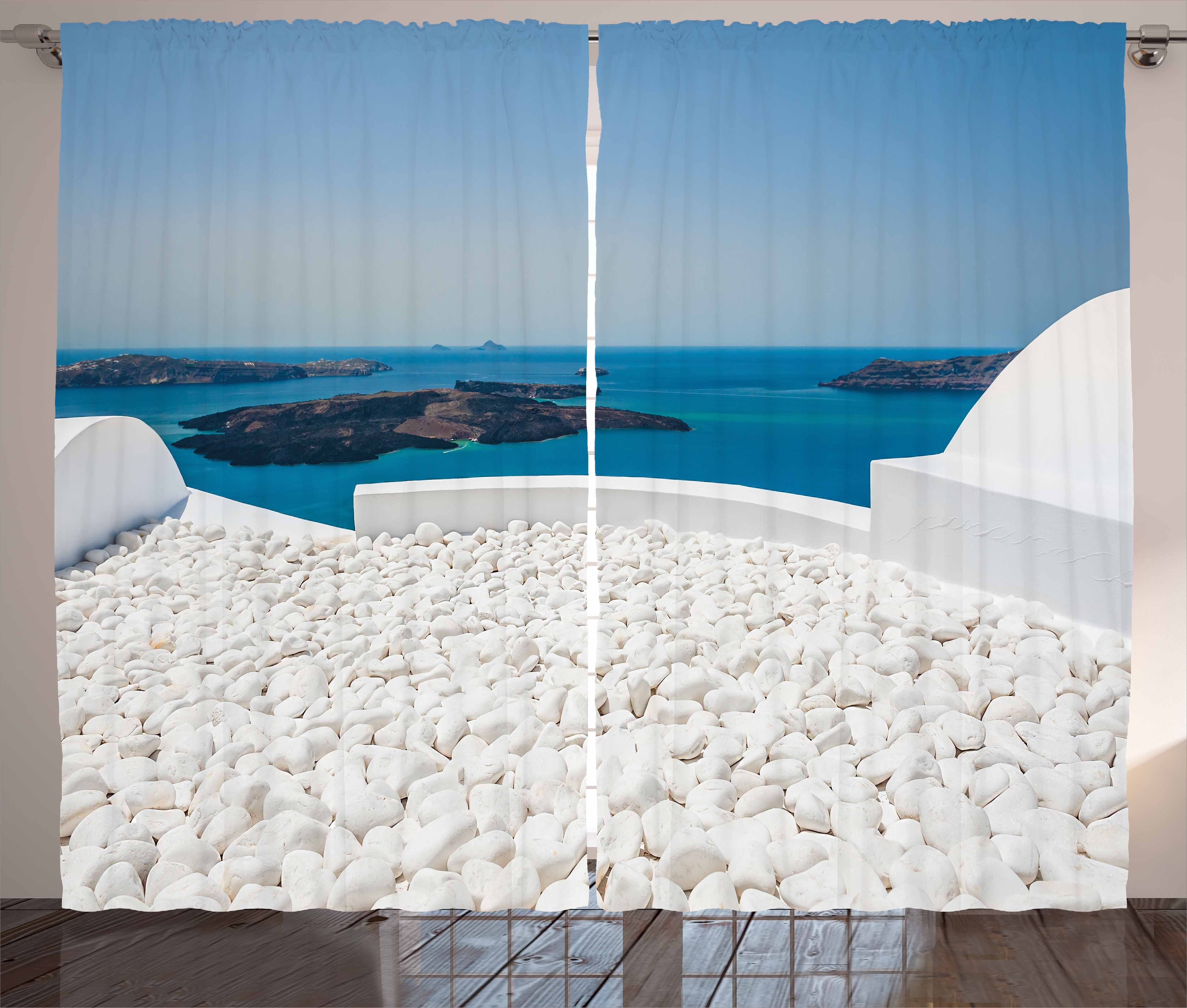 Vorhang Abakuhaus, Schlaufen Kräuselband mit Gardine Landschaft und Schlafzimmer Griechenland Haken, Santorin
