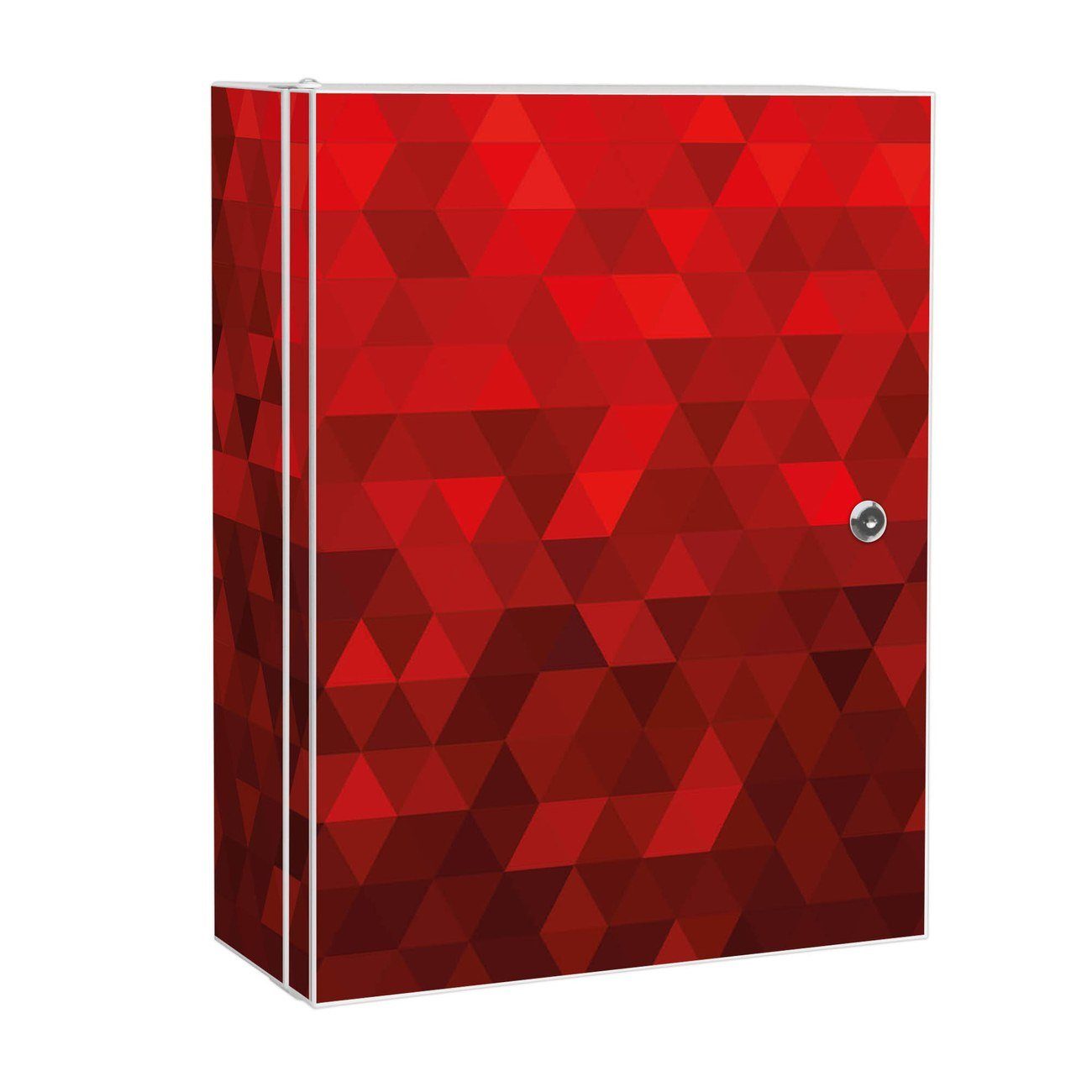 banjado Medizinschrank Stahl Dreiecke Rot (abschließbar, 3 große und 2 kleine Fächer) 35 x 46 x 15cm weiß