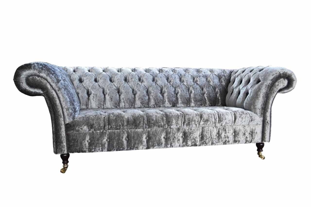 JVmoebel Sofa Designer Graues Chesterfield Sofa 3 Sitzer Couch Polster Sofas, Made in Europe