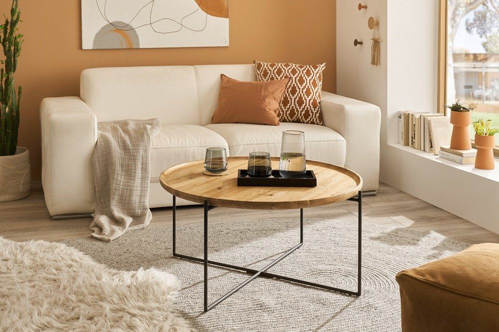 MCA furniture Couchtisch Couchtisch Treviso, rund, Eiche massiv / schwarz (no-Set), Breite 80 cm,Tischplatte aus Massivholz