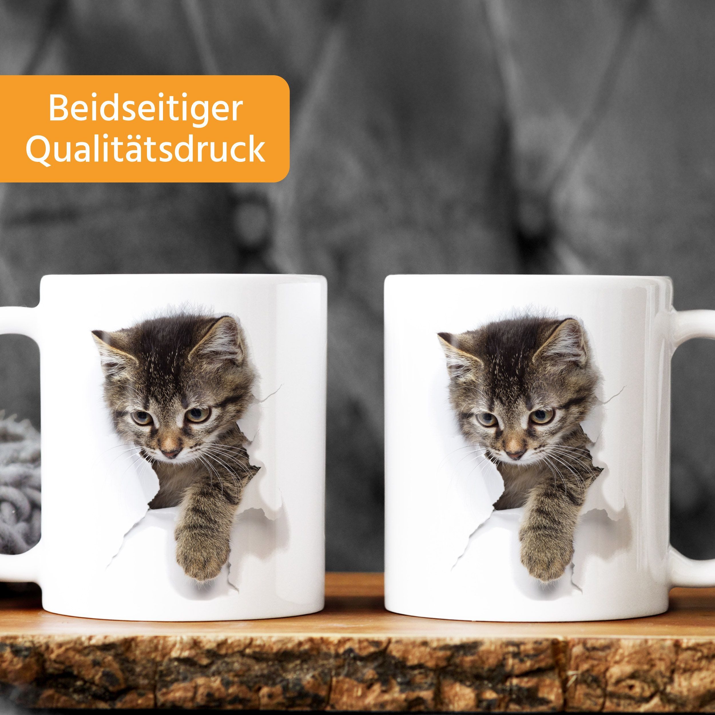 MoonWorks Tasse Tasse 3D Effekt Katze Durchbruch-Optik Bürotasse lustige Kaffeebecher, Keramik – Bild 3 von 5