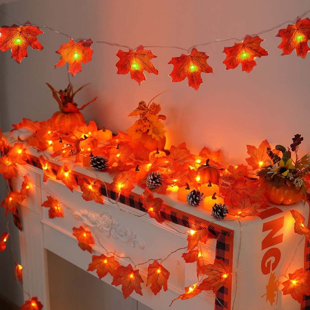 Qualra LED-Lichterkette 10/20/40LEDs Kürbislichter Ahornblätter Lichterkett günstig online kaufen