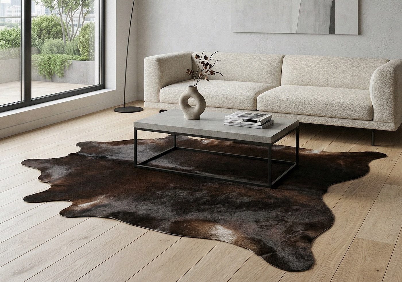 KUHFELL online & NOMAD Fellteppich Kuhfell Rinderfell Teppich Dunkelbraun Schwarz Natur 230 x 190 cm