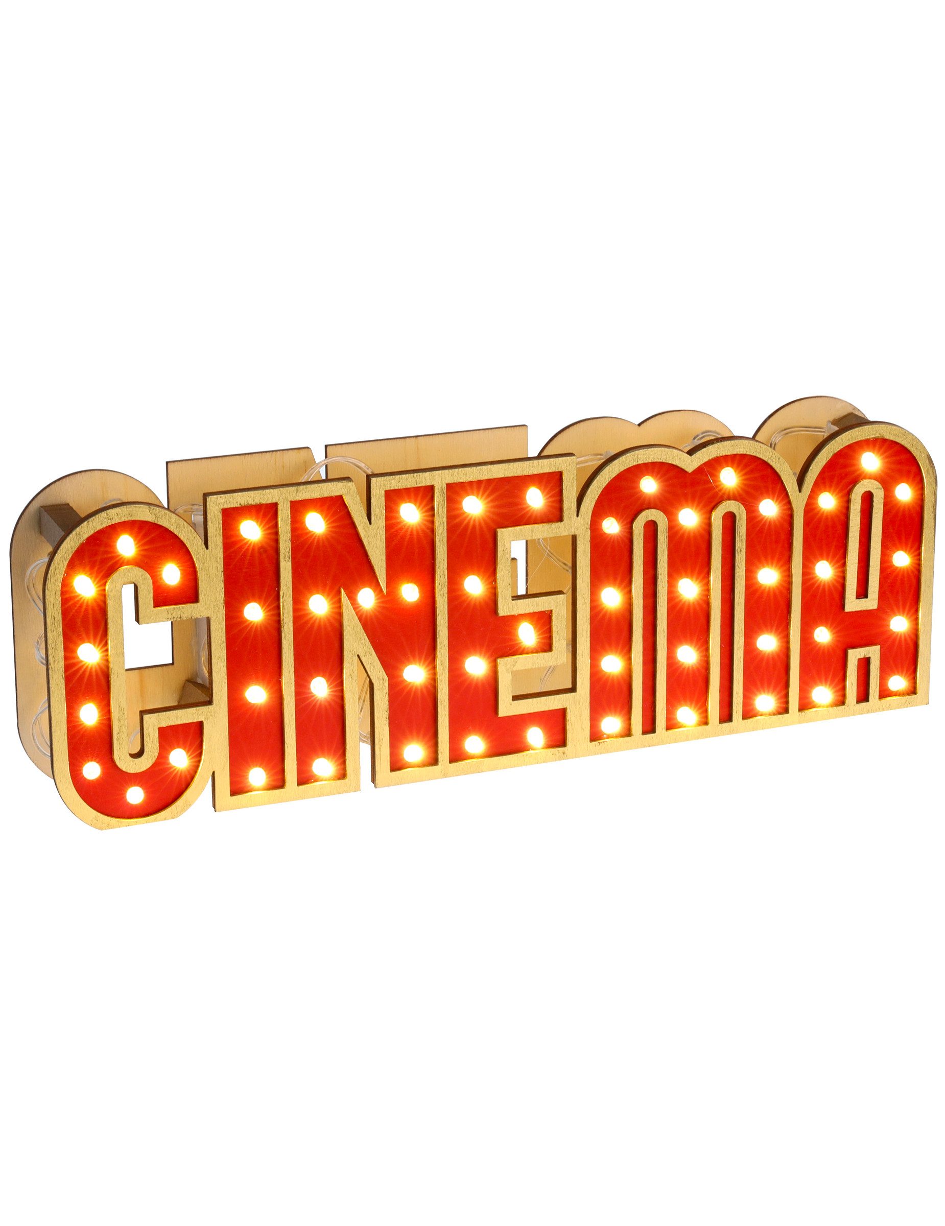 santex Kostüm Leuchtendes Schild aus Holz Cinema 30 x 4 x 10 cm