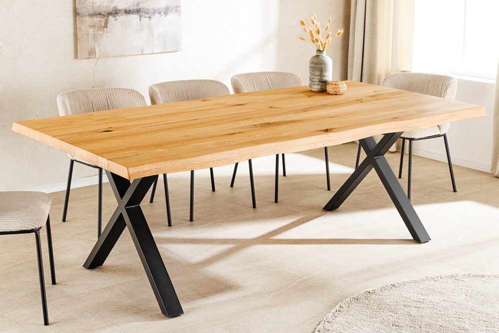 riess-ambiente Esstisch WILD OAK 160cm natur/schwarz - Wildeiche, Baumkante, X-Gestell, geölt (Einzelartikel, 1-St), Urbaner Massivholztisch für 6 Personen - ideal für Wohn- & Esszimmer