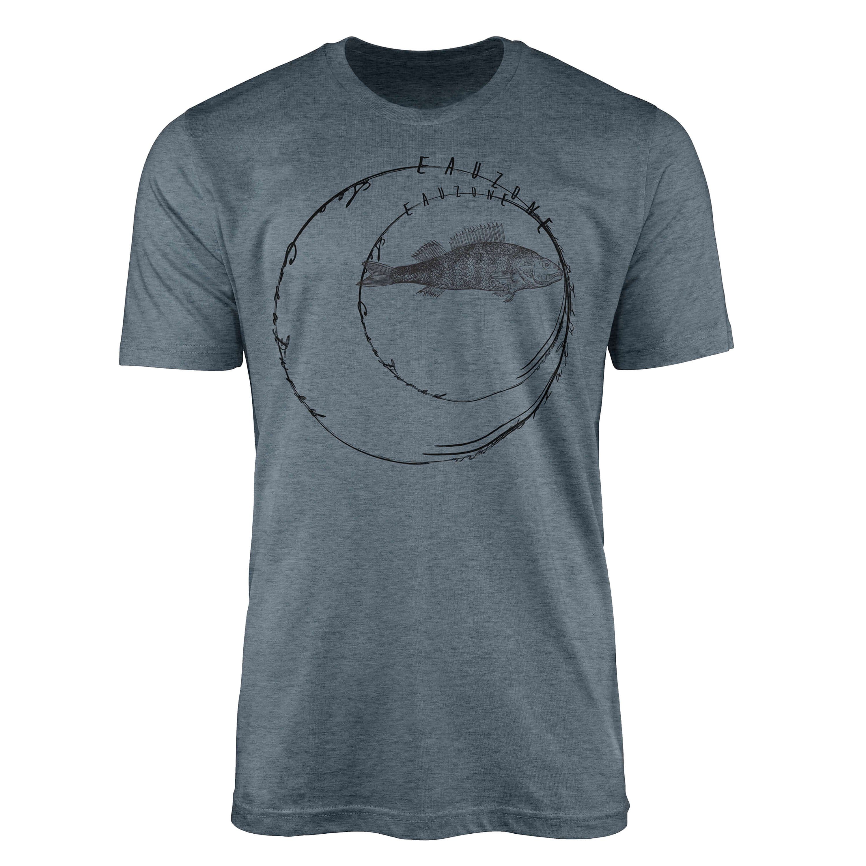Sinus Art T-Shirt T-Shirt Tiefsee Fische - Serie: Sea Creatures, feine Struktur und sportlicher Schnitt / Sea 076 Indigo