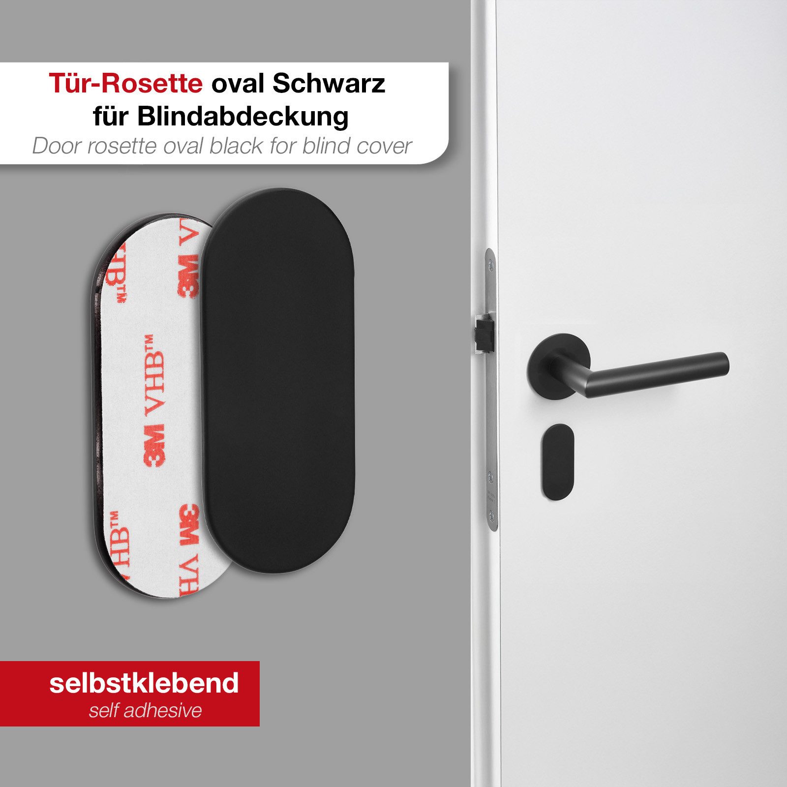 SO-TECH® Türbeschlag selbstklebende Edelstahl Tür-Rosetten mit 3M-VHB-Klebepad (1 St), Blindrosette oval 65x28x2mm schwarz