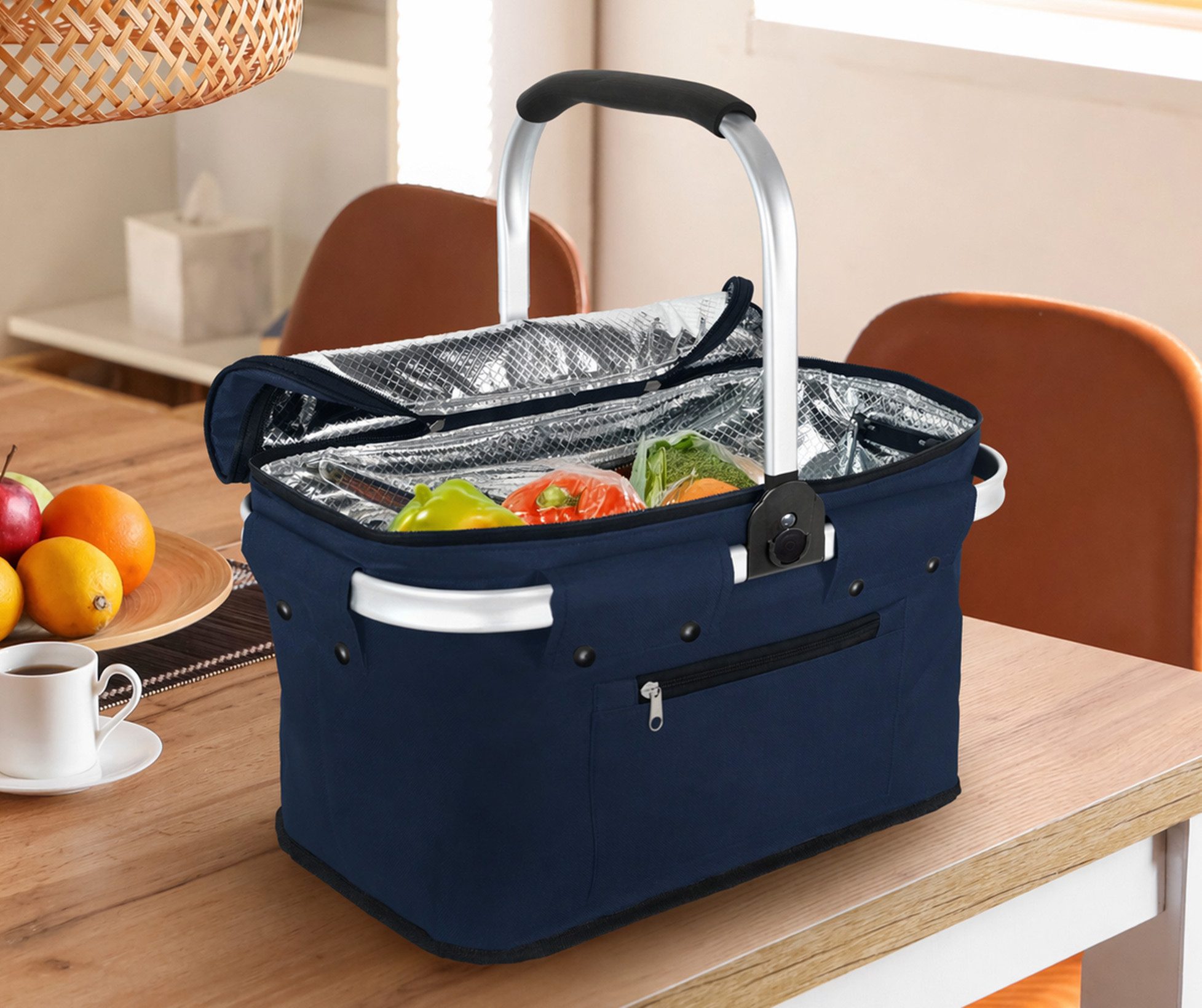 Ebaxx Einkaufskorb Alu Thermo Korb Klapp Kühltasche faltbar Picknick Camping Grau Blau