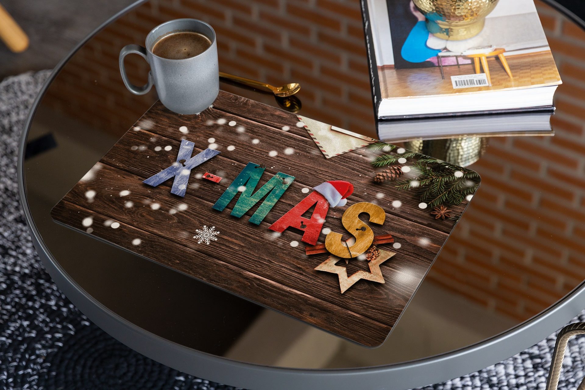 matches21 HOME & HOBBY Platzset Tischset Weihnachten XMAS Holz Tischunterlage Tischdeko, (1-St), modernes Esstisch Platzdeckchen als abwaschbarer Tischuntersetzer