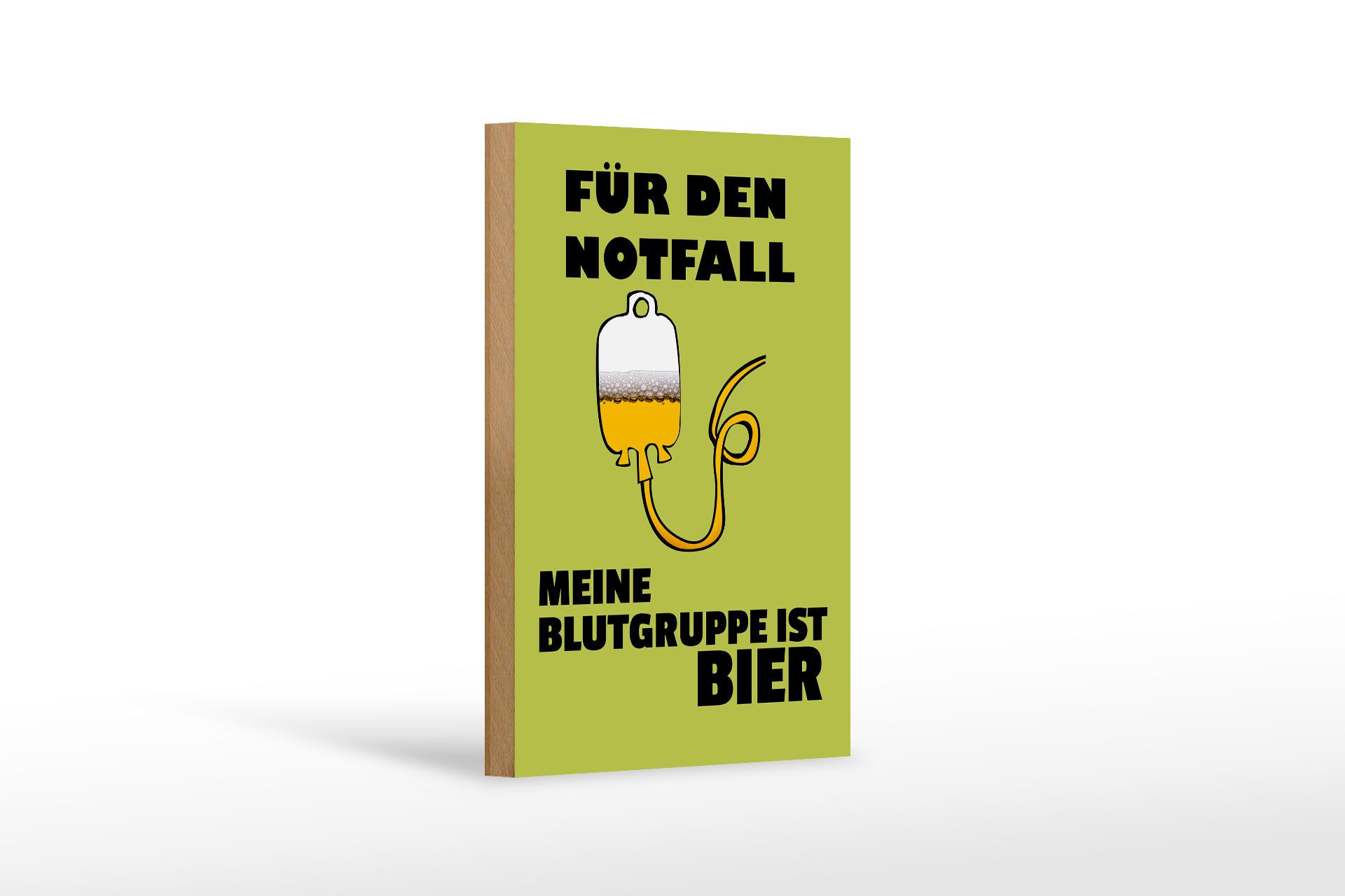 Holzbild 12x18 cm für den Notfall Blutgruppe Bier
