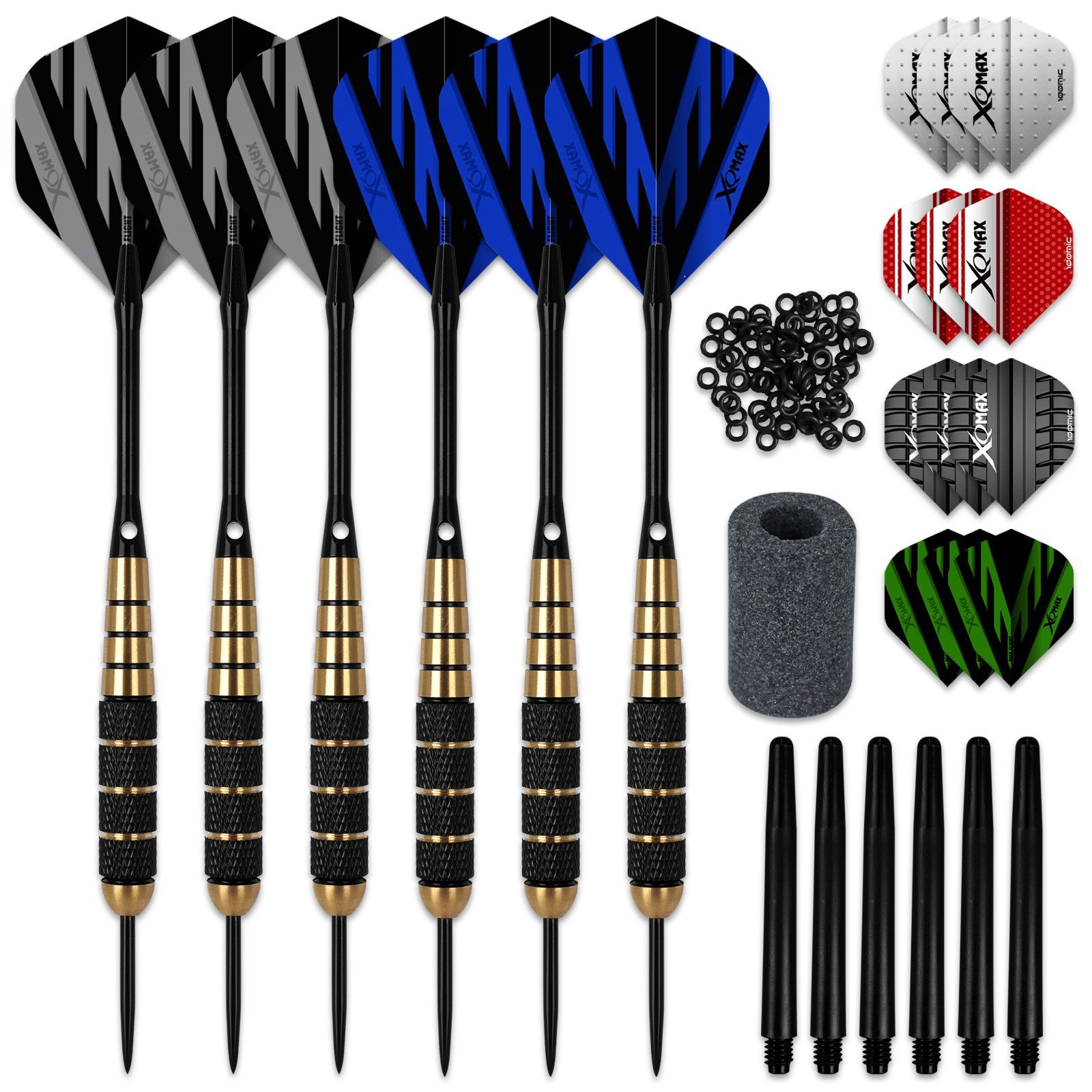 XQMAX Dartpfeil Steeldarts Set 49tlg - 6 Pfeile, mehrfarbig Metallspitze