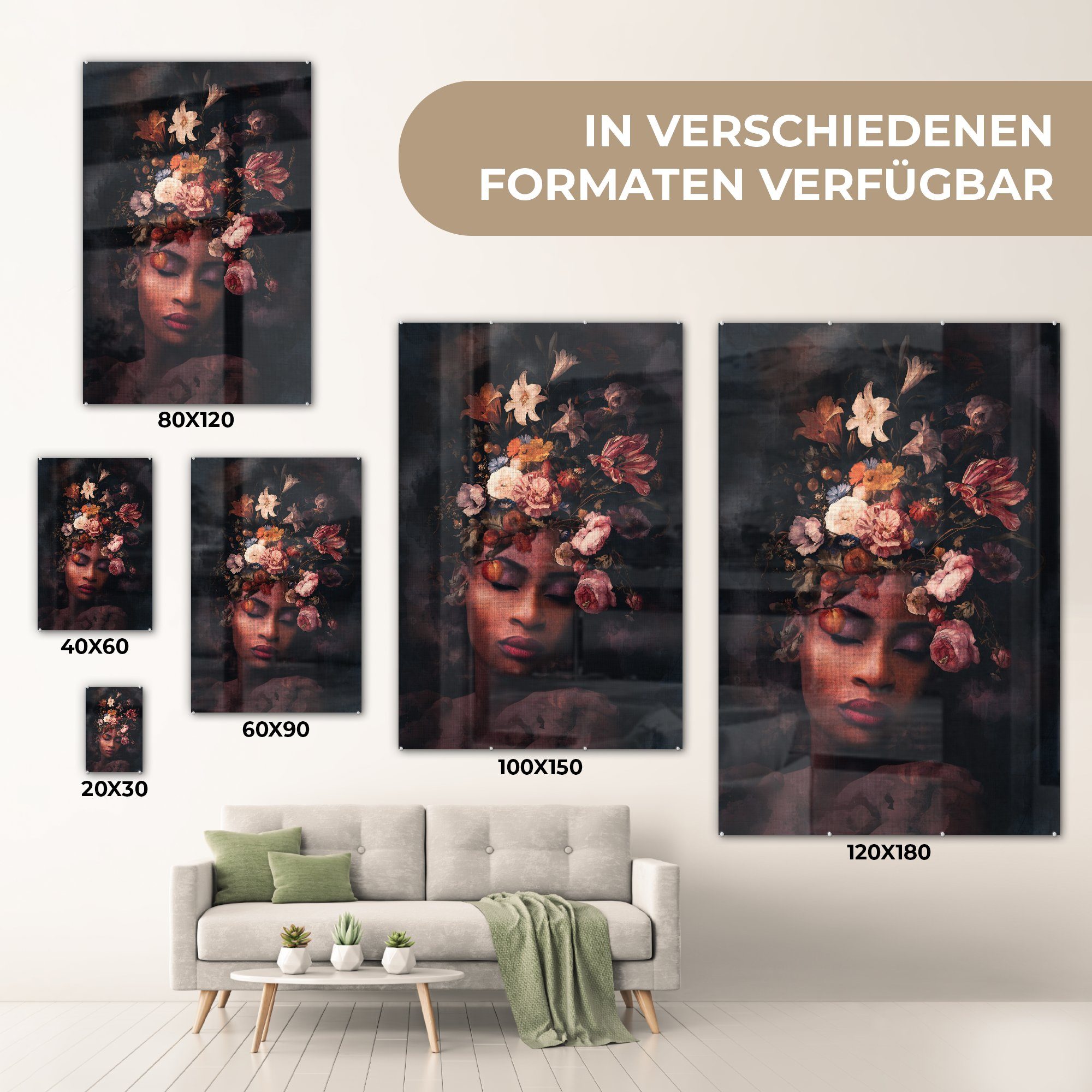 auf Flora - Farben, Glas Bilder Glas St), Wandbild auf Acrylglasbild Glasbilder - Wanddekoration Foto - (1 - MuchoWow Frauen -