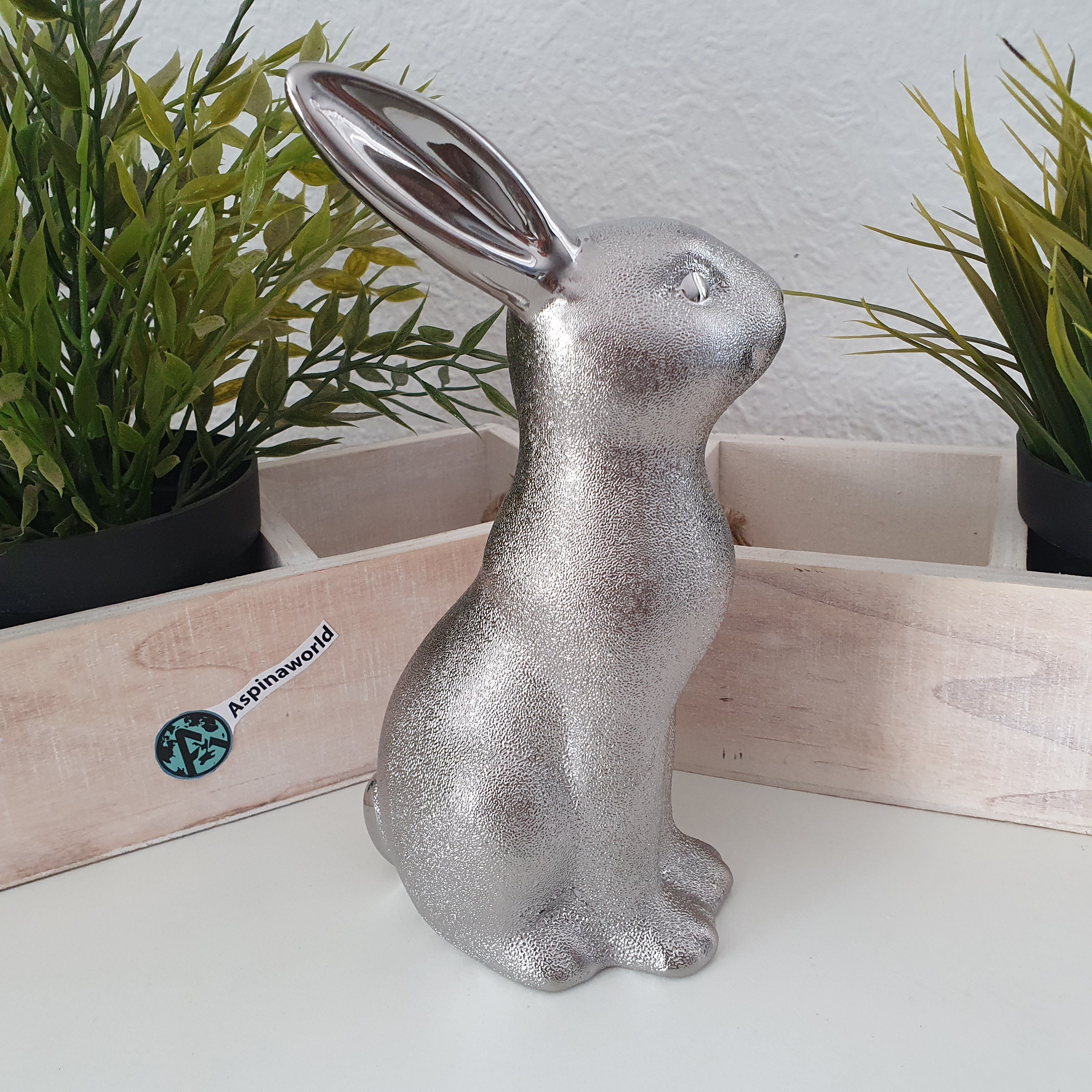 Aspinaworld Dekofigur Silberne Hasen Figur Porzellan 19 cm aus