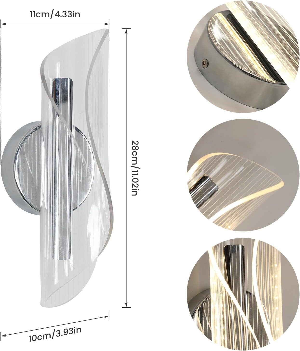 Riserva LED Wandstrahler Wandleuchte Innenwandleuchte, Acryl Dekoleuchte, 12W für Büro, Flur, Kein Flimmern, Augenschutz-Design, schützen Sie Ihre Augen