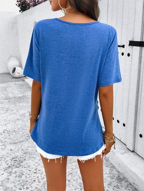 BlauWave Hemdbluse Damen Casual Solid Farbe V-Ausschnitt Kurzarm Top (Geeignet für Partys, 1-tlg., Geeignet für den täglichen Gebrauch) Sommerliches lässiges Hemd mit Reißverschluss und Knopfleiste