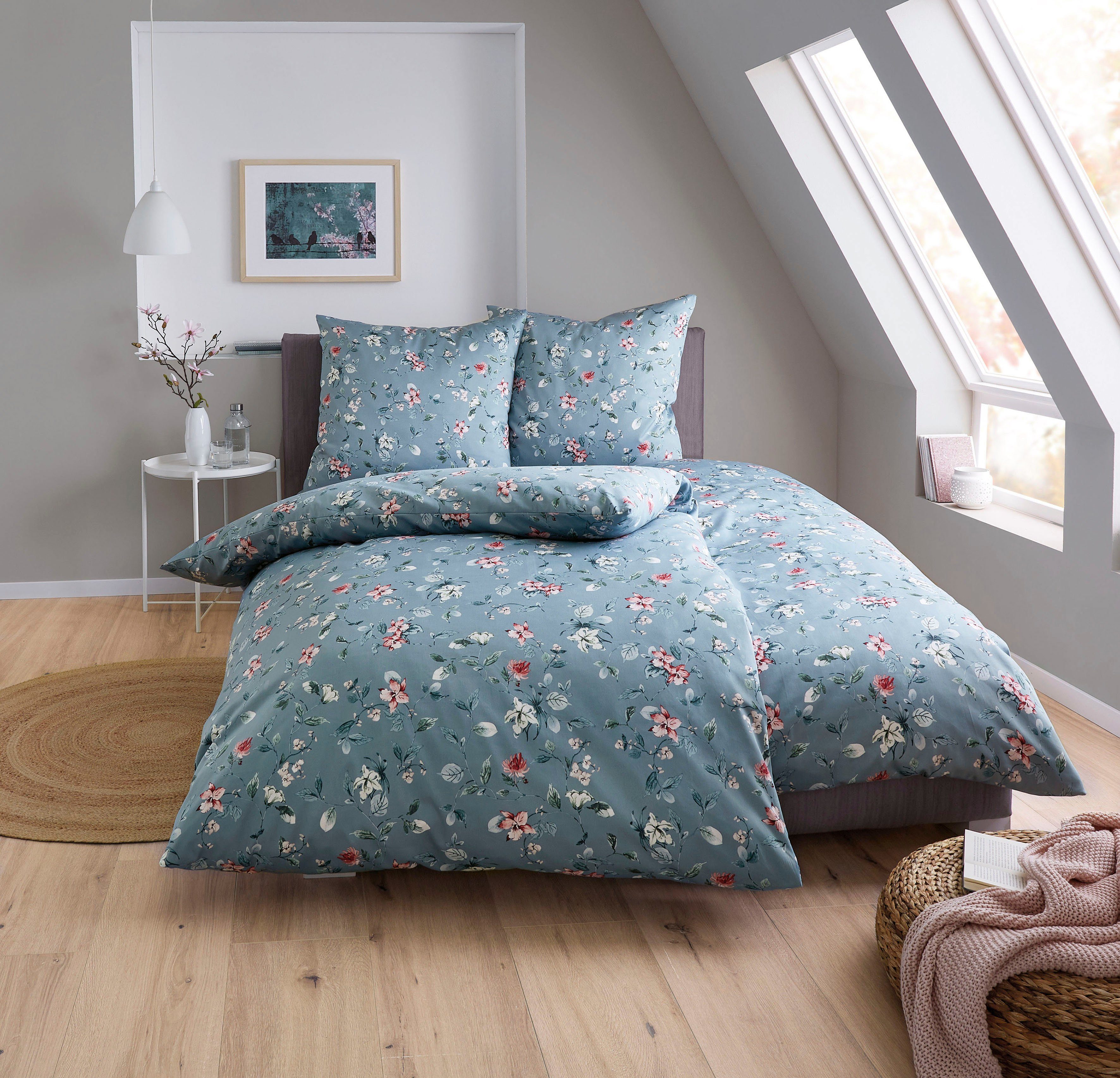 Kleine Wolke Bettwäsche Florina, Mako-Satin, 2 teilig, mit floralem Dessin