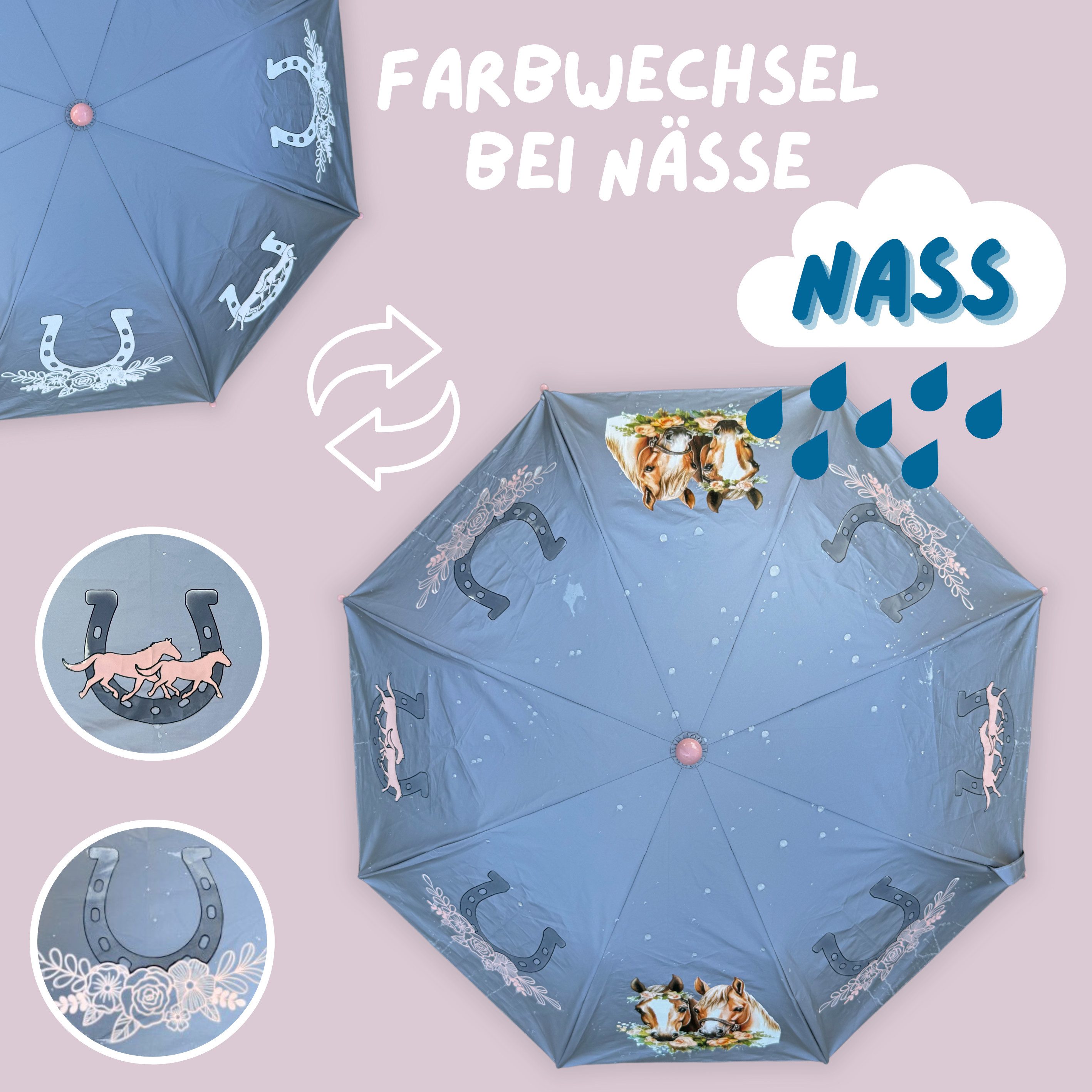 HECKBO Taschenregenschirm Magic Kinder Jungen Mädchen Regenschirm wechselt bei Regen die Farbe, mit Reflektoren an der Seite – Bild 2 von 5