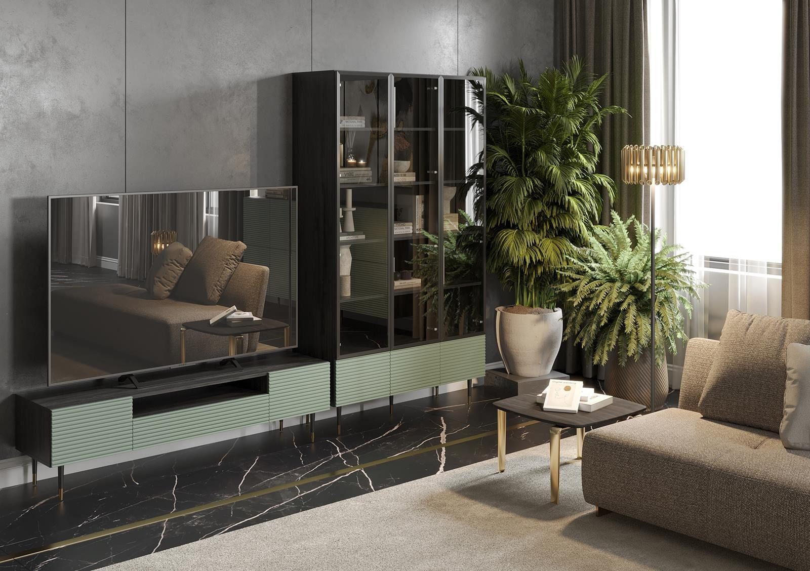 Compleo Kleiderschrank Luxus-Kleiderschrank mit gerillten Fronten DESIGNO