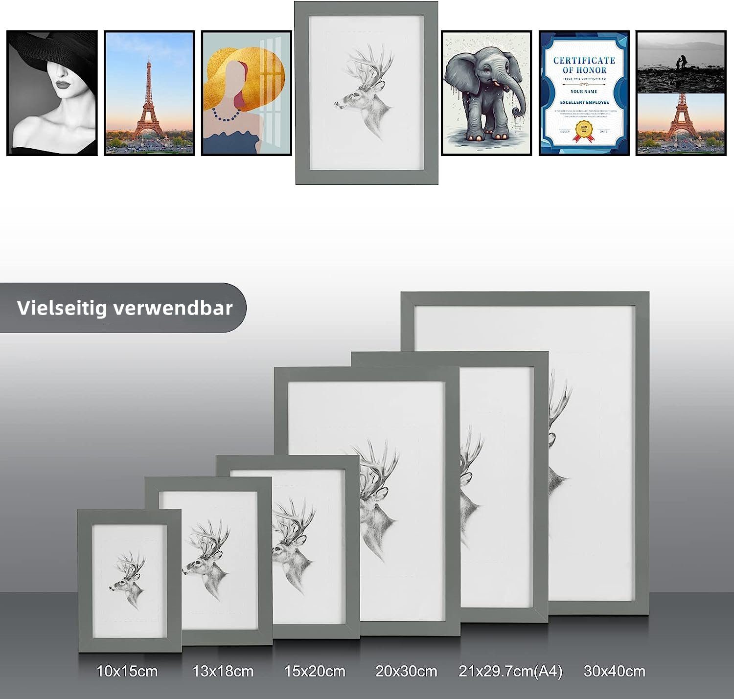 Woltu Bilderrahmen, (10 St), Fotorahmen MDF aus Platte Holzrahmen Grau
