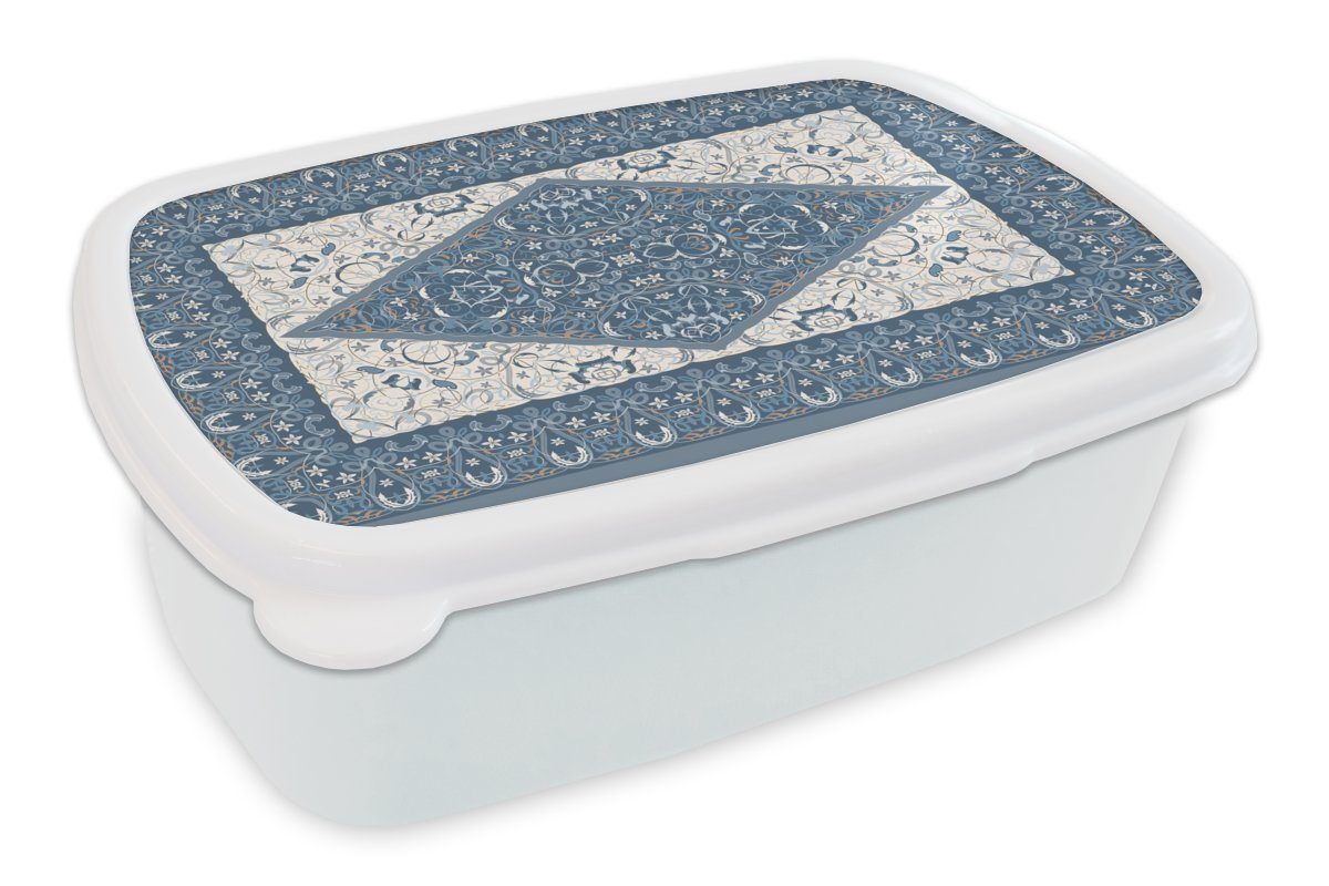 Blau, MuchoWow - Lunchbox für - Perserteppich weiß Mädchen für Brotbox Kunststoff, Teppich und Jungs und Erwachsene, (2-tlg), Brotdose, Kinder