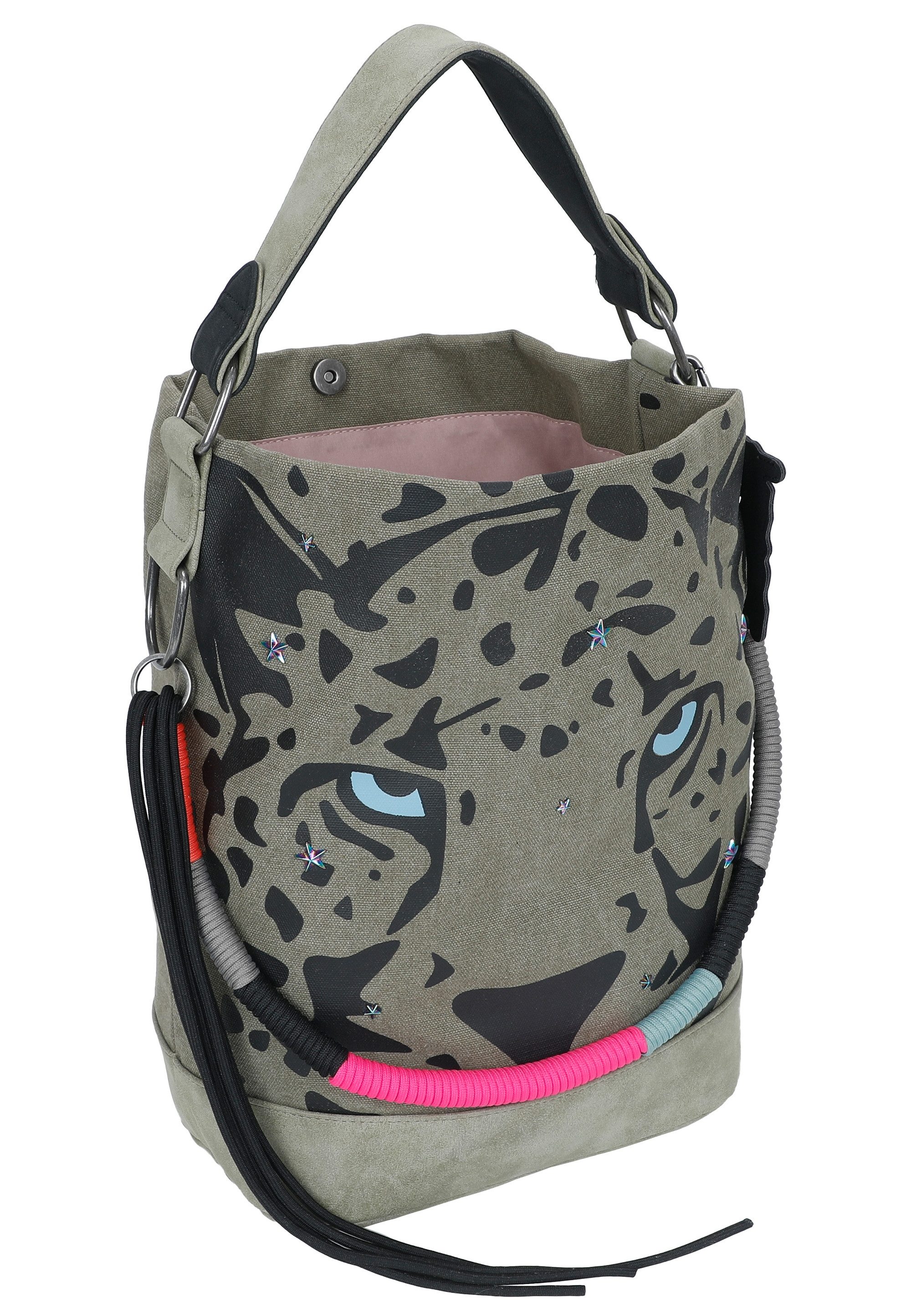 Fritzi aus Preußen Schultertasche Izzy07 Olga Limited Canvas Panther Spotty, mit abnehmbarem Fritzi-Anhänger