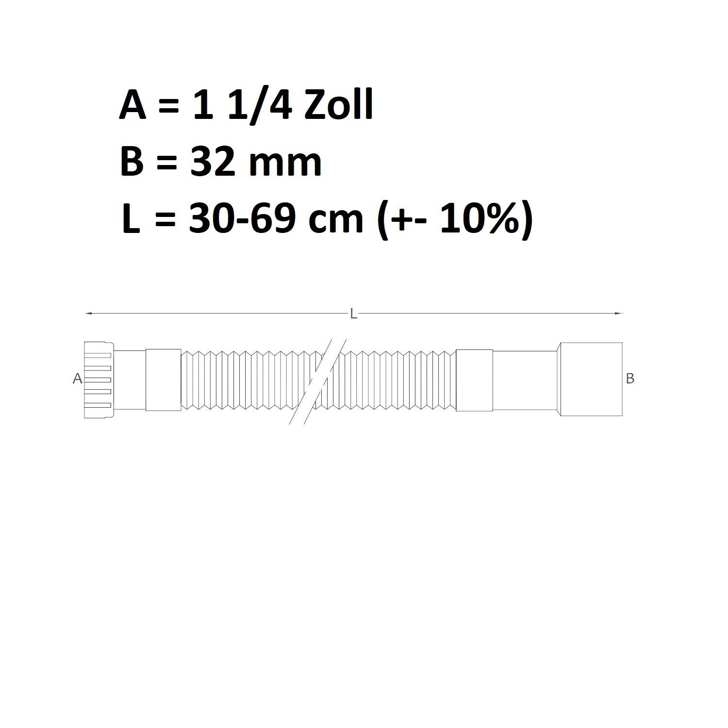 Sanixa Siphon Universal-Abflusssiphon flex 1 1/4" Zoll auf 32 mm Chrom, (Abfluss Rohr Kunststoff), Siphon Küche Spüle Bad Waschbecken Ablauf flexibel
