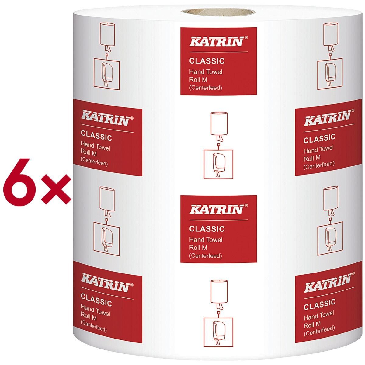 KATRIN Papierhandtuch M2 Hand Towel Roll M Centerfeed (6-St), Handtuchrolle 2-lagig, hochweiß, 160 m/Rolle = 400 Blatt