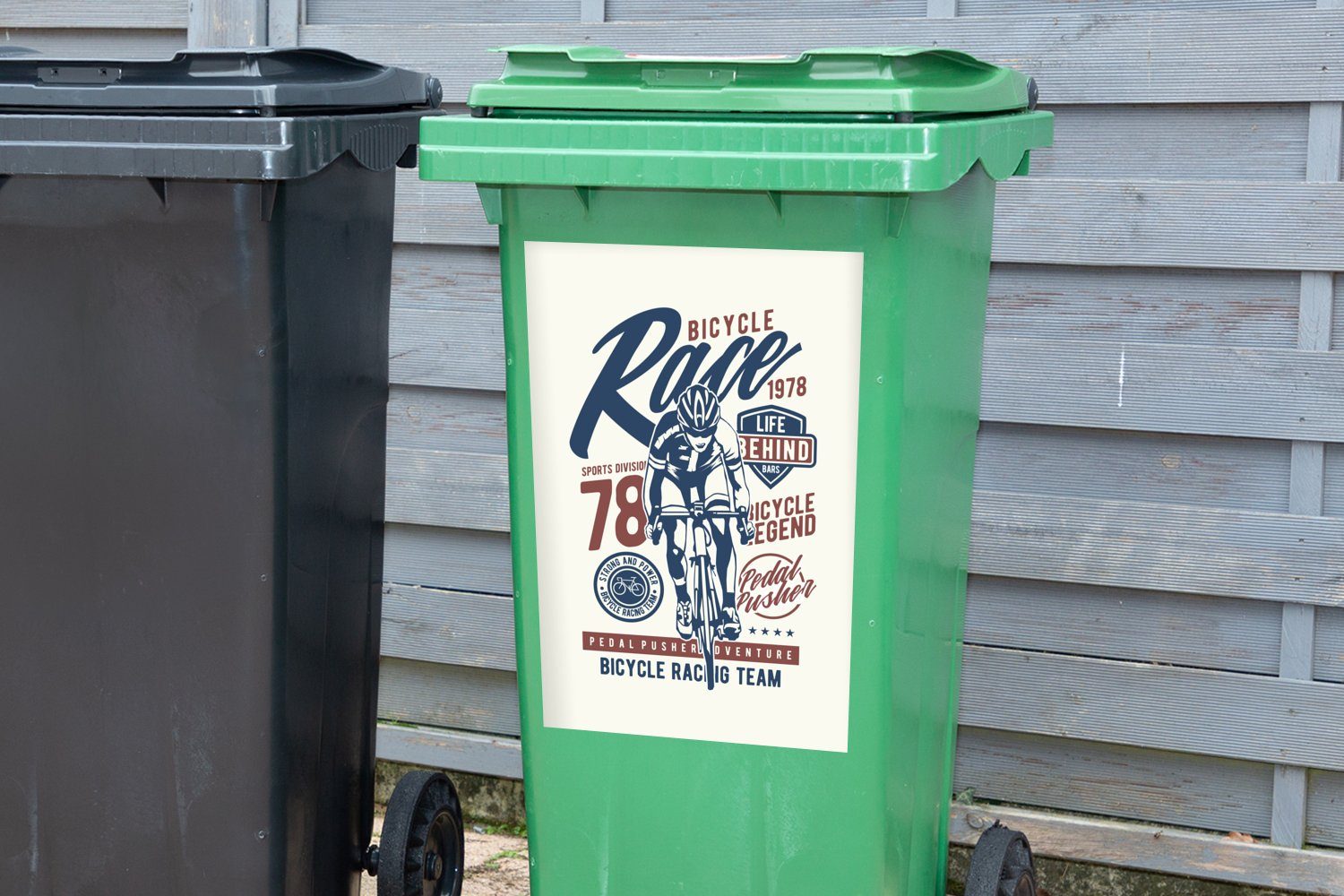 - Mülleimer-aufkleber, Wandsticker Sticker, St), (1 Mülltonne, Container, Radsport MuchoWow Abfalbehälter Fahrrad Vintage -