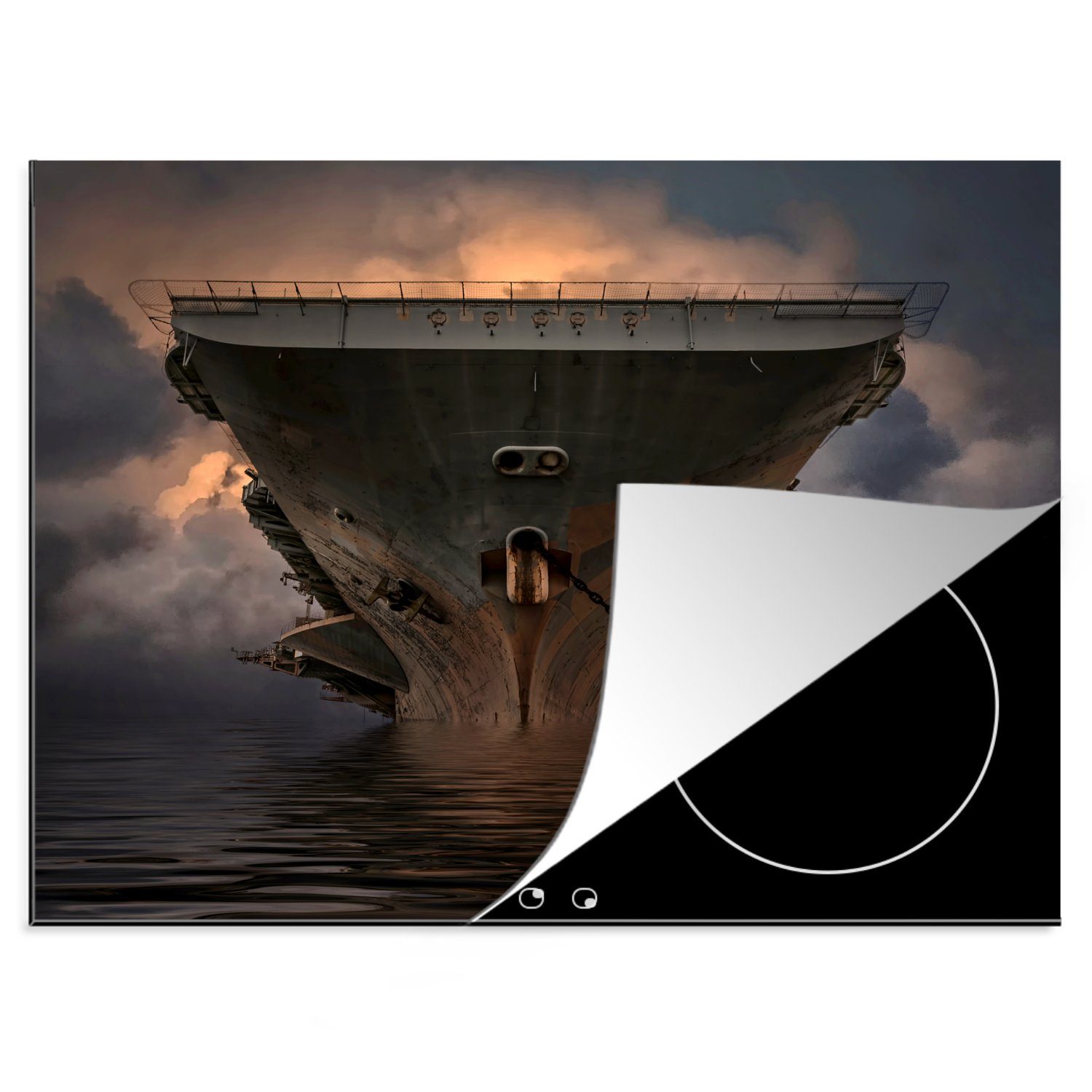 MuchoWow Herdblende-/Abdeckplatte US-Flugzeugträger USS John F Kennedy (CVA-67) liegt vor Anker, Vinyl, (1 tlg), 60x52 cm, Mobile Arbeitsfläche nutzbar, Ceranfeldabdeckung