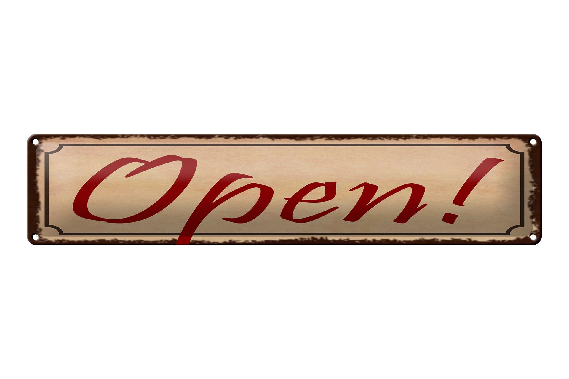 Femer GmbH Metallschild Hinweis 46x10 cm Open beige, (1 St), gewölbte Oberfläche, abgerundete Ecken, umgeschlagene Kanten