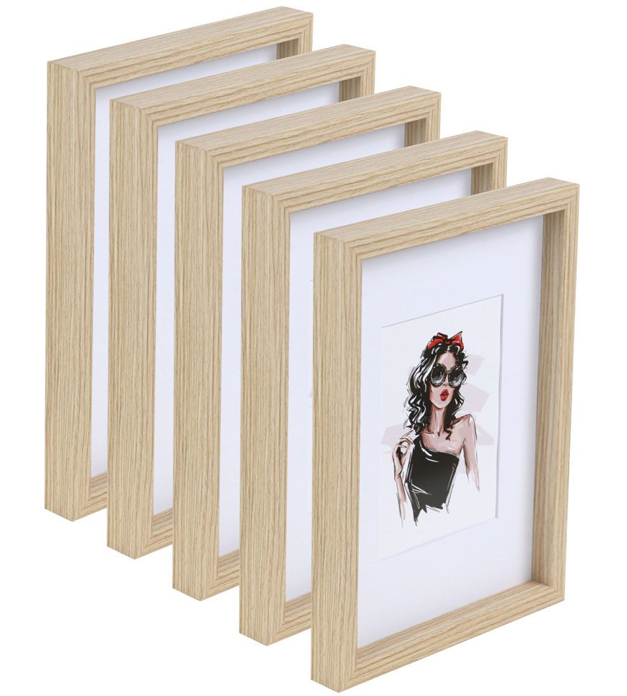IDEAL TREND Bilderrahmen 3er 5er Set Holz Bilderrahmen Bilder Foto Rahmen Fotorahmen Wanddeko C, für 5 Bilder (5 St), MDF Bilderrahmen mit Passepartout und Klarglas